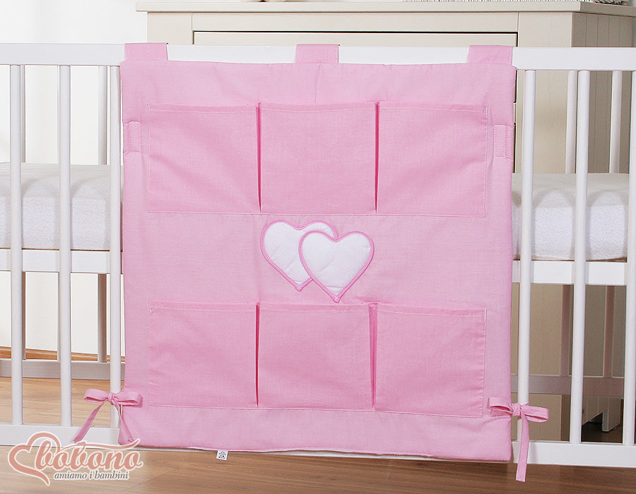 Cot tidy- Hanging Hearts pink