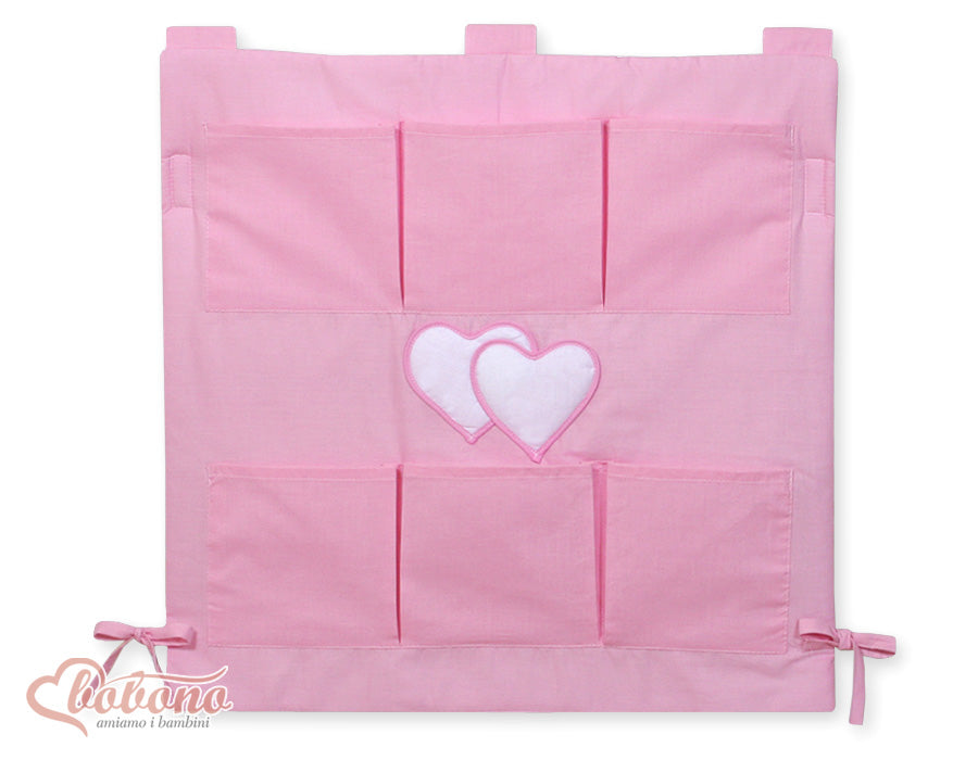 Cot tidy- Hanging Hearts pink