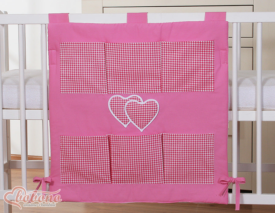 Cot tidy- Hanging Hearts pink