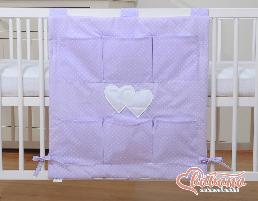 Cot tidy- Hanging Hearts pink