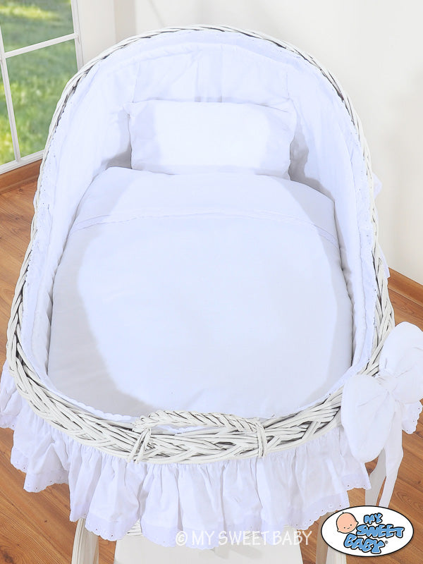 Moses Basket Wicker hood crib Carina - white + white bedding