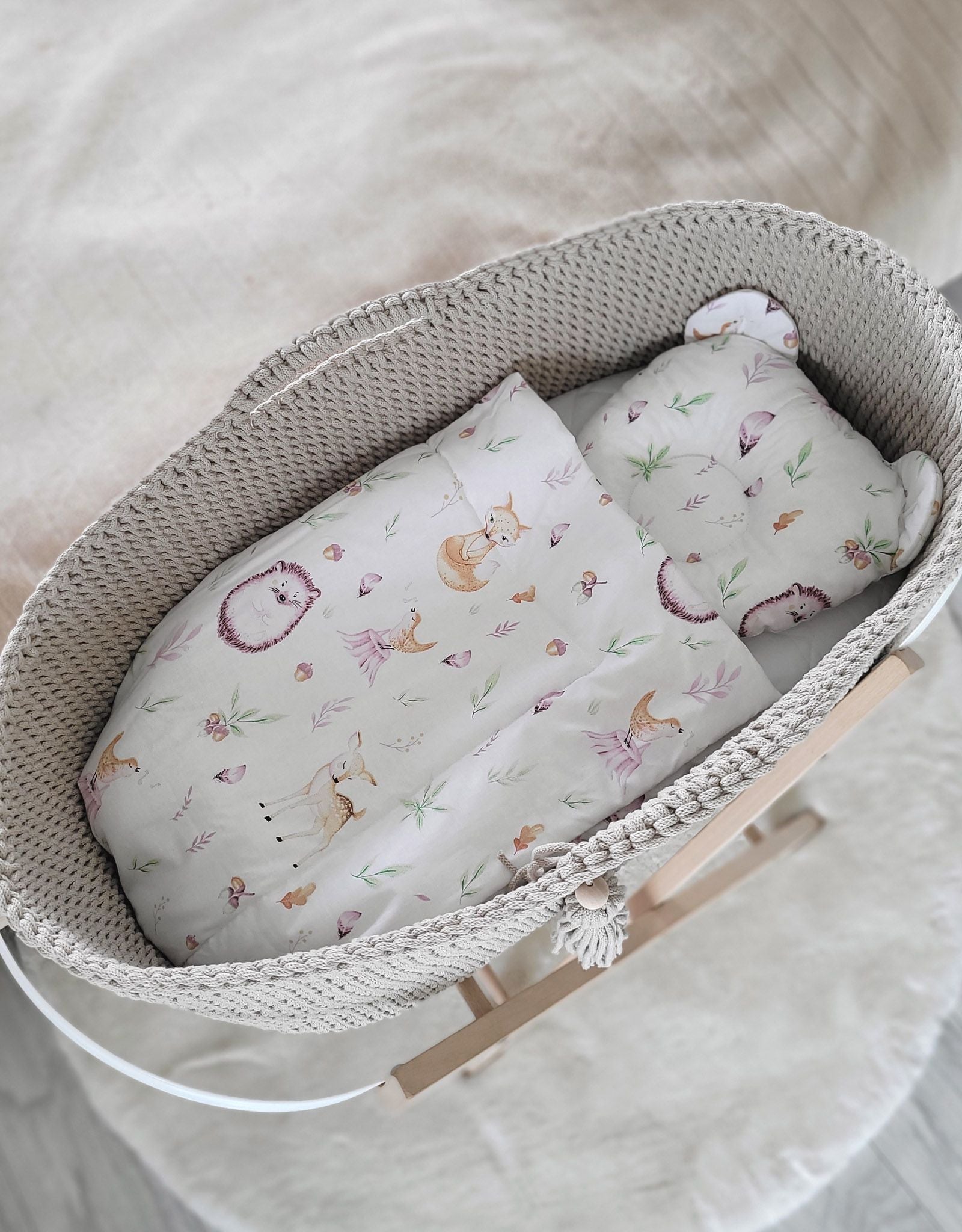 Moses basket BOHO Handmade with stand - light beige