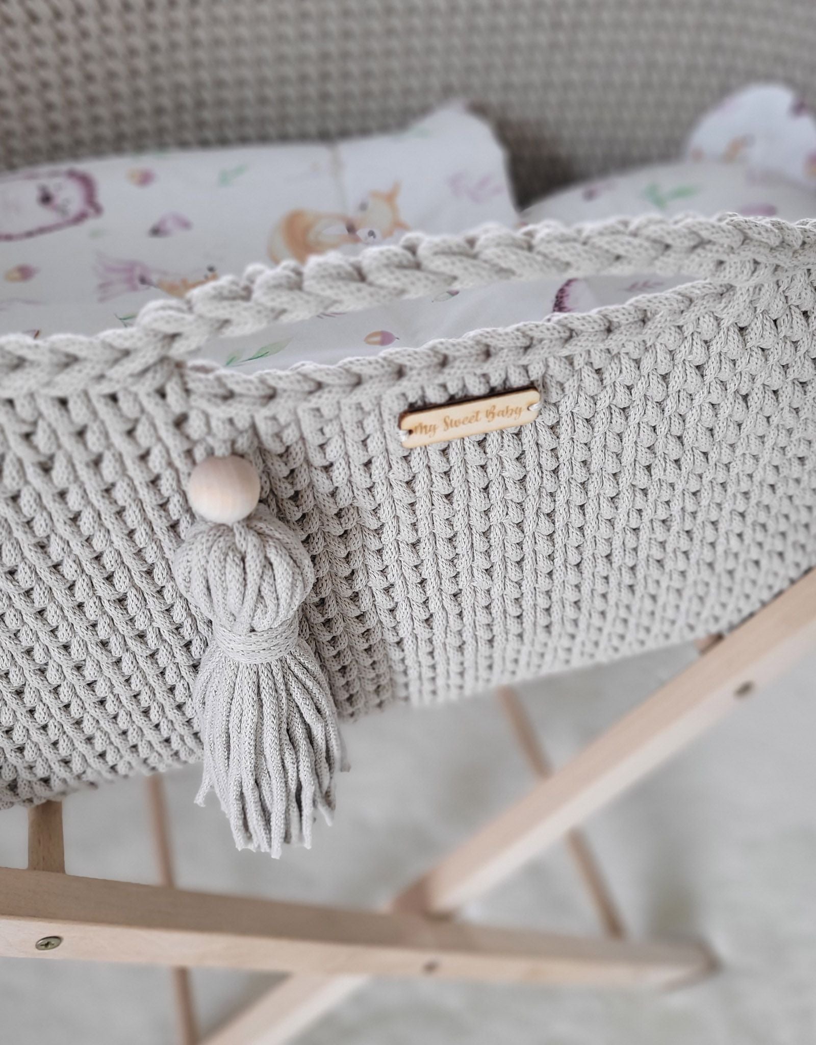 Moses basket BOHO Handmade with stand - light beige
