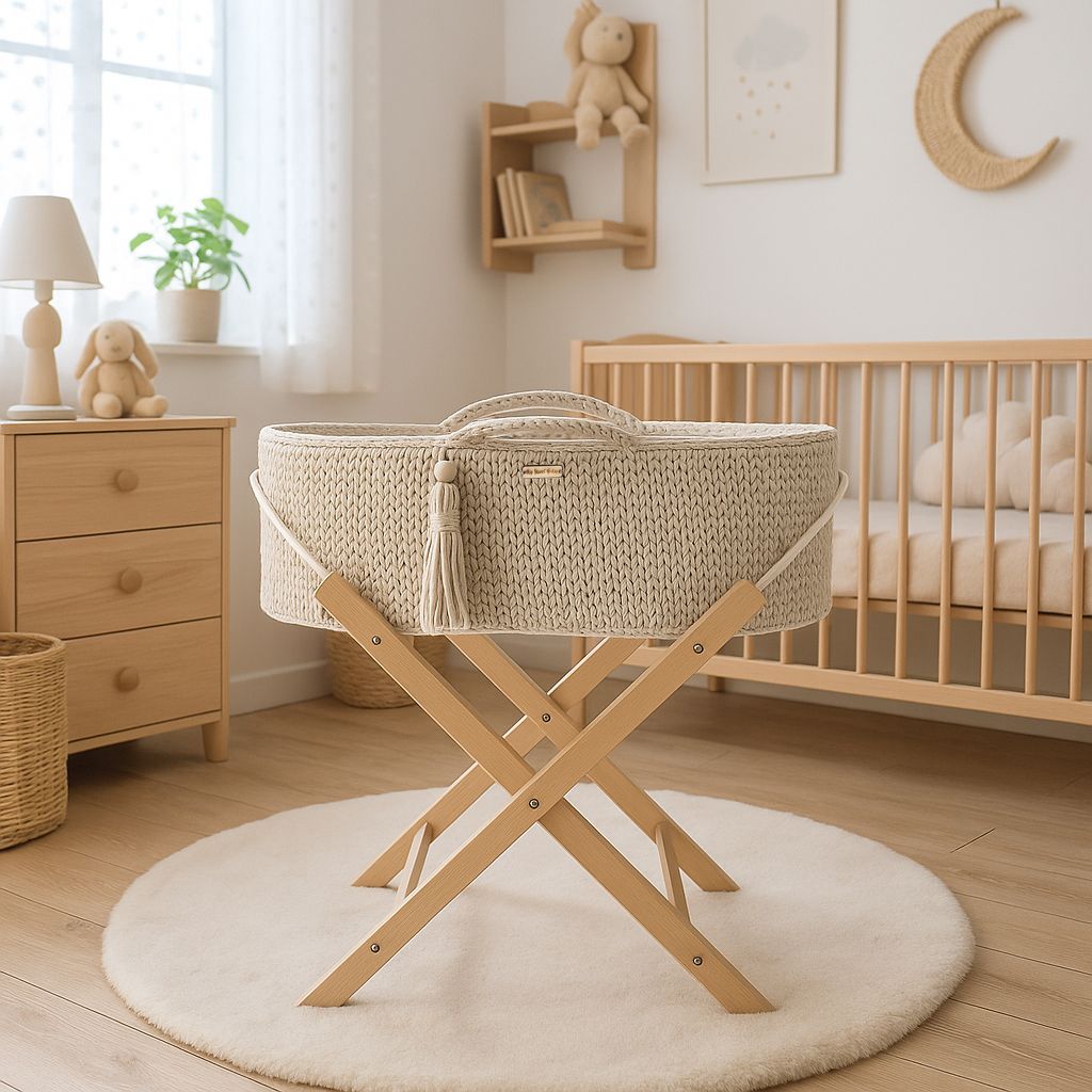 Moses basket BOHO Handmade with stand - cream
