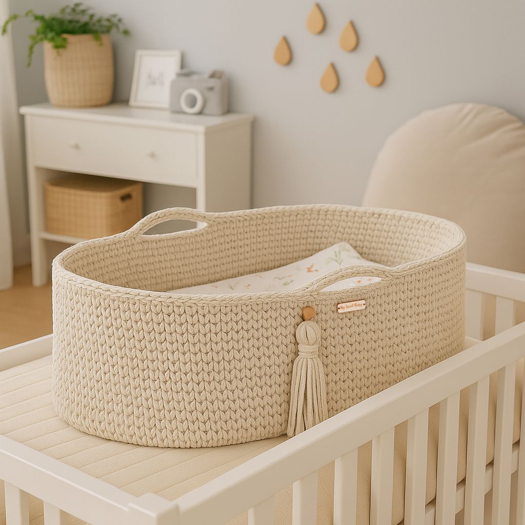 Moses basket BOHO Handmade with stand - cream