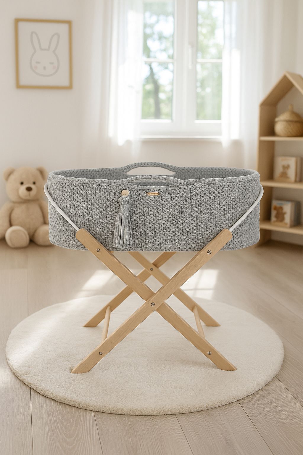 Moses basket BOHO Handmade with stand - gray