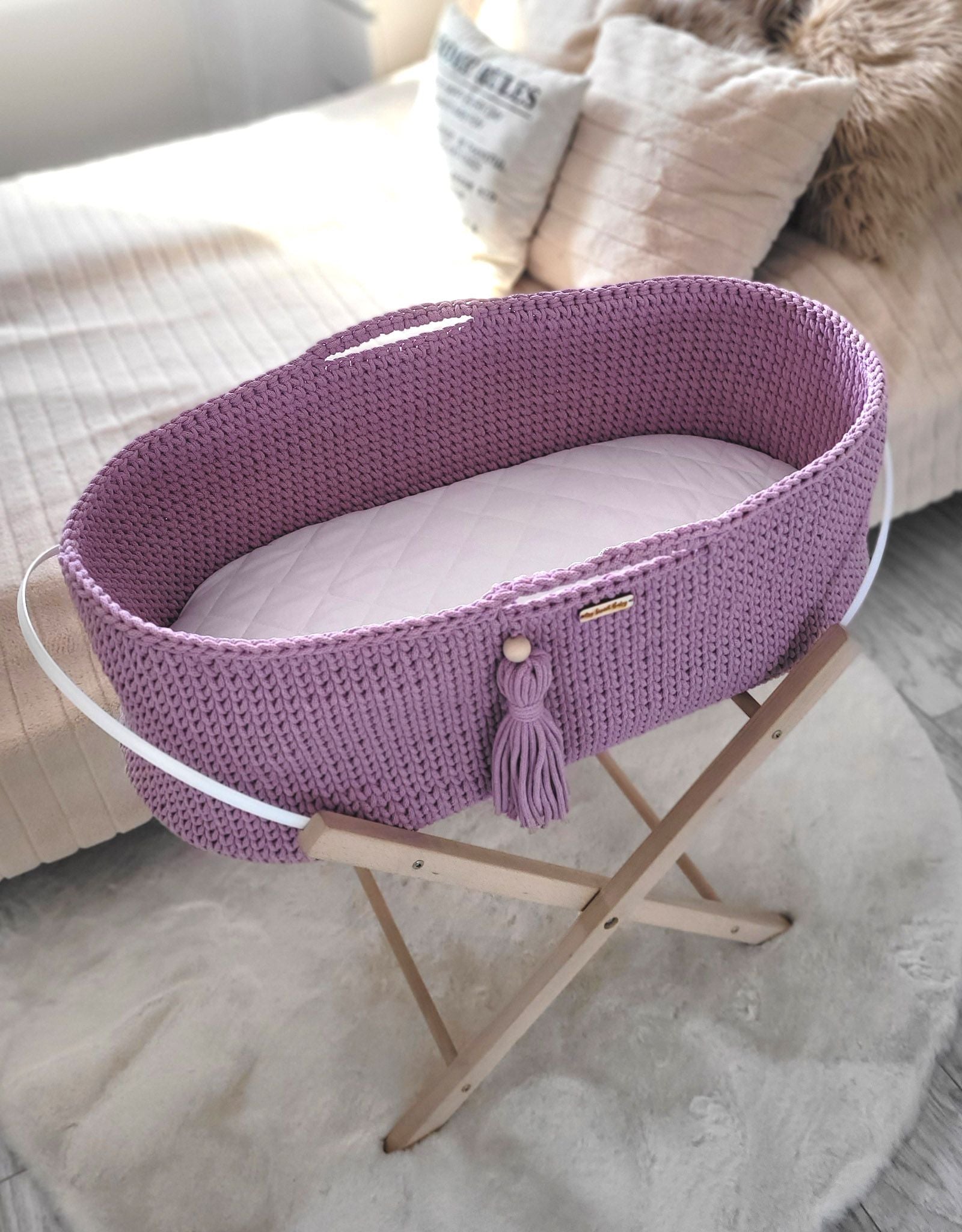 Moses basket BOHO Handmade with stand - lavender