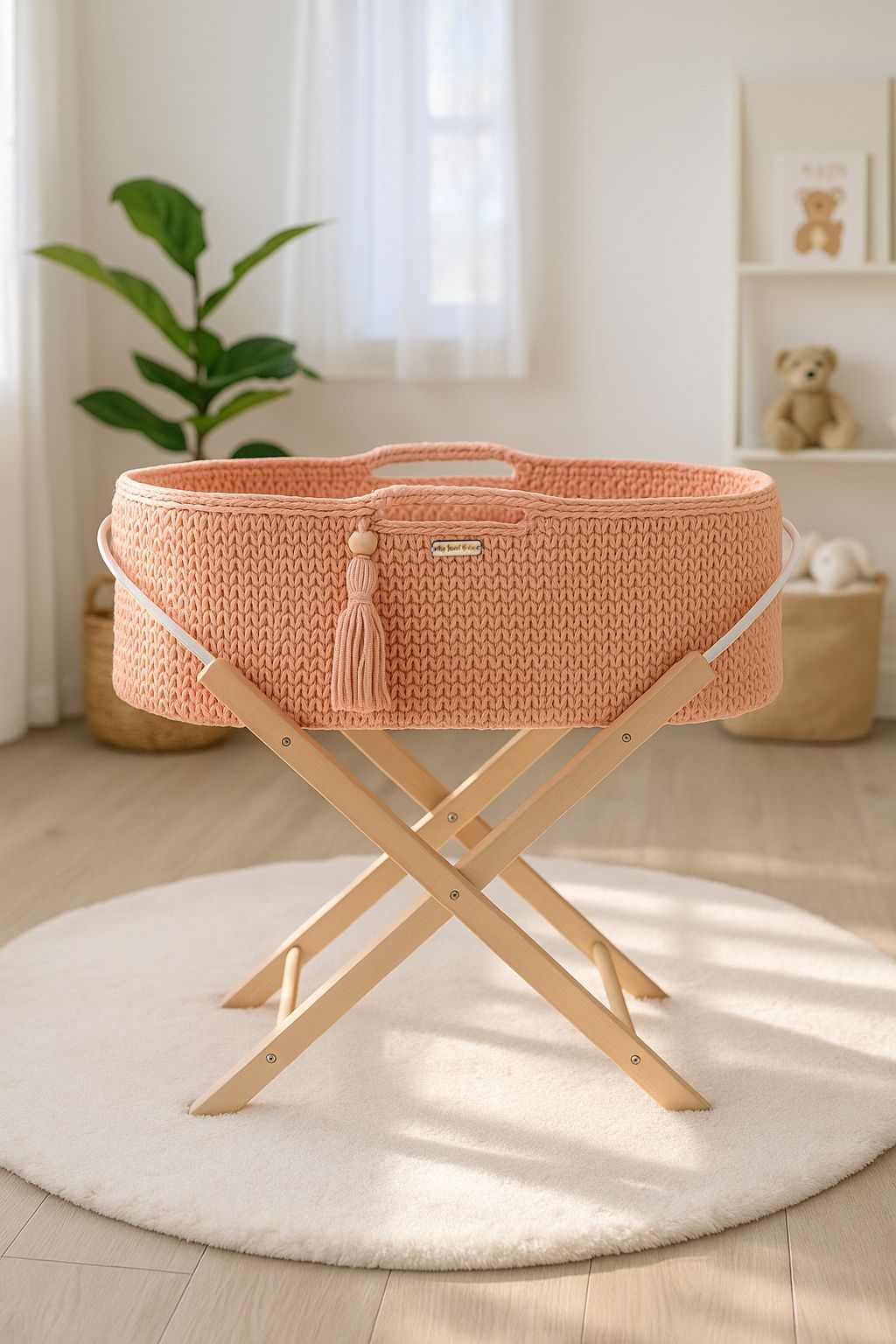 Moses basket BOHO Handmade with stand - salmon