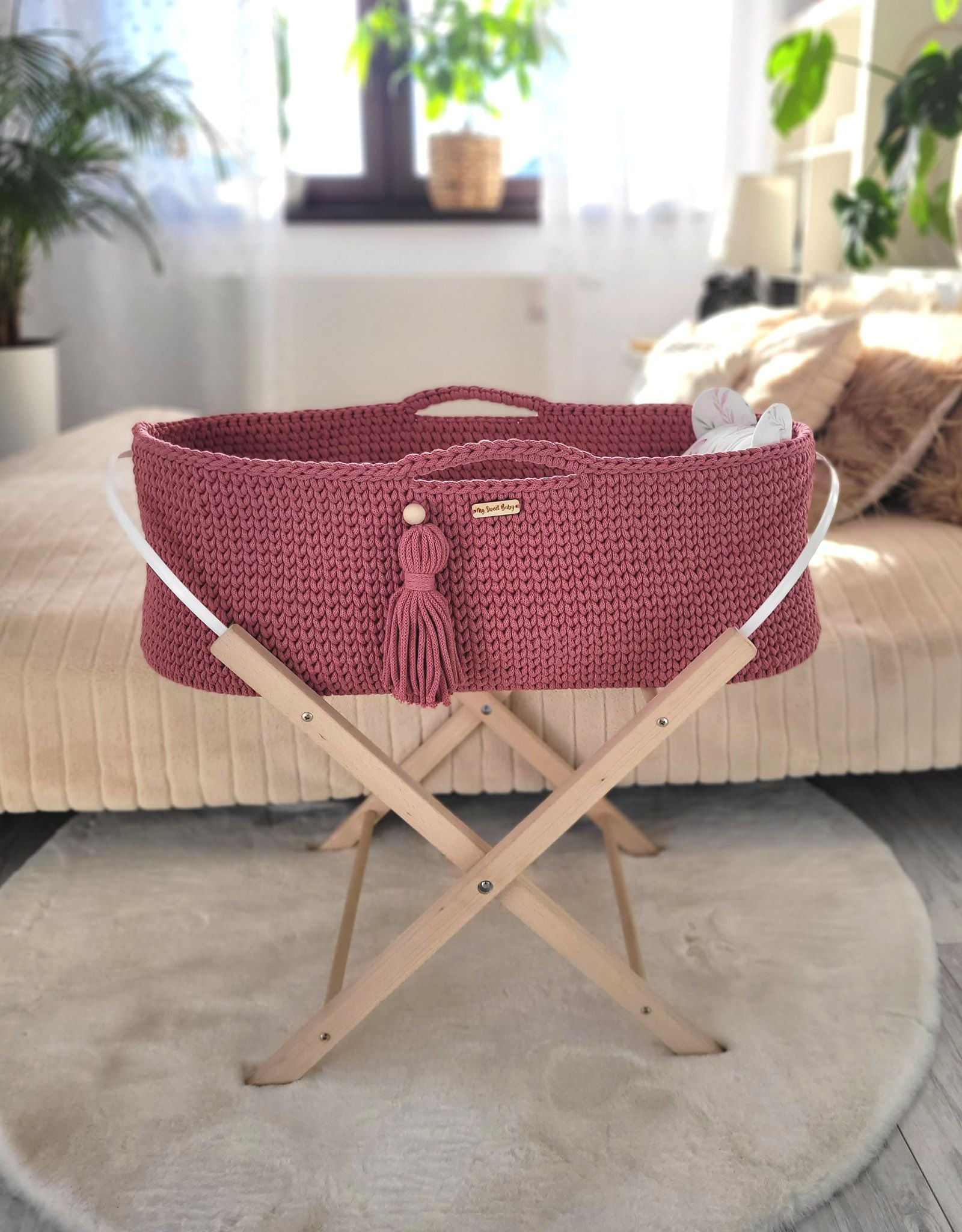 Moses basket BOHO Handmade cotton with mattress - blossom