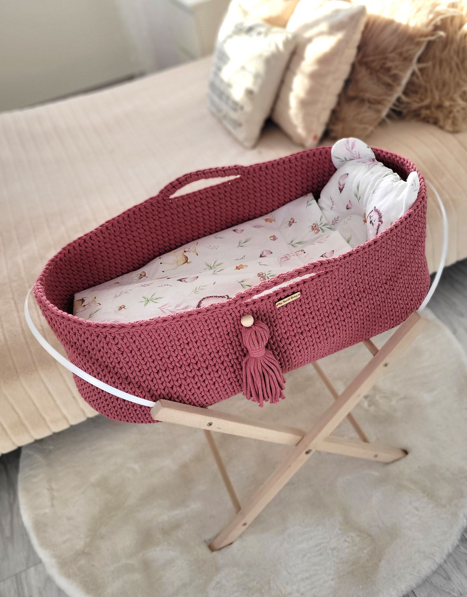 Moses basket BOHO Handmade cotton with mattress - blossom