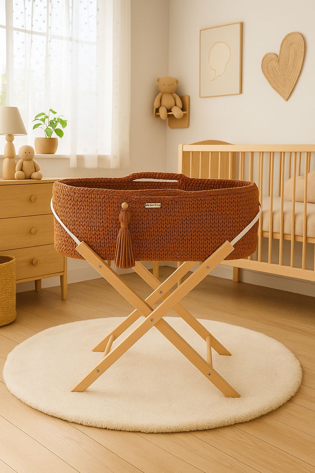 Moses basket BOHO Handmade with stand - terracotta