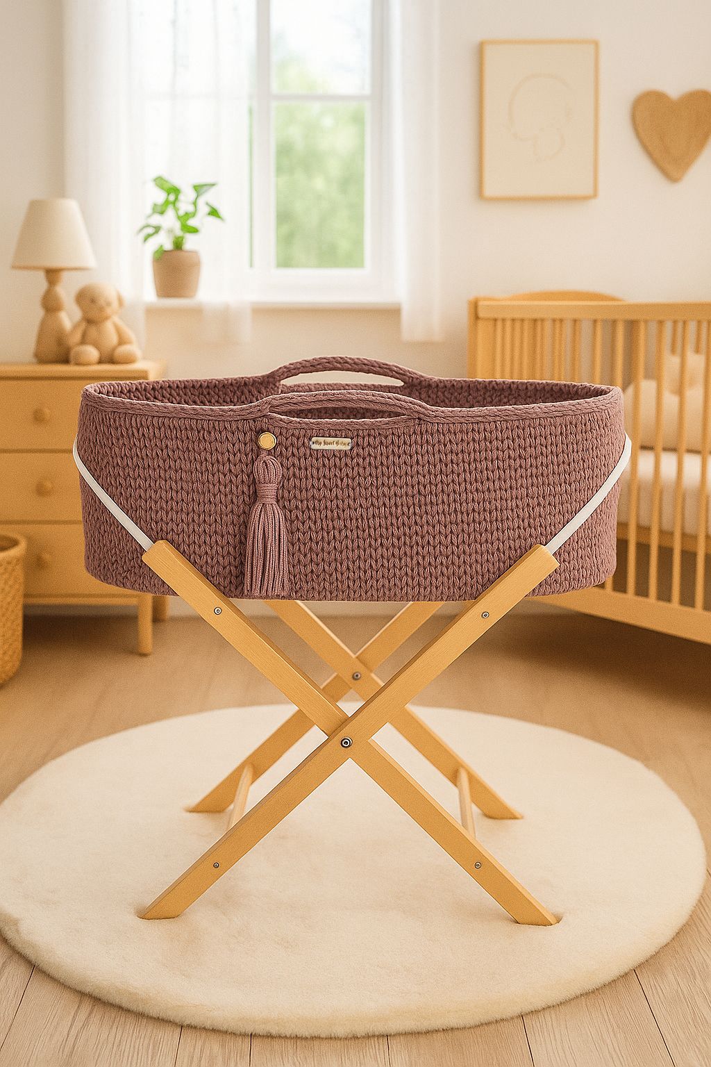 Moses basket BOHO Handmade with stand - mauve