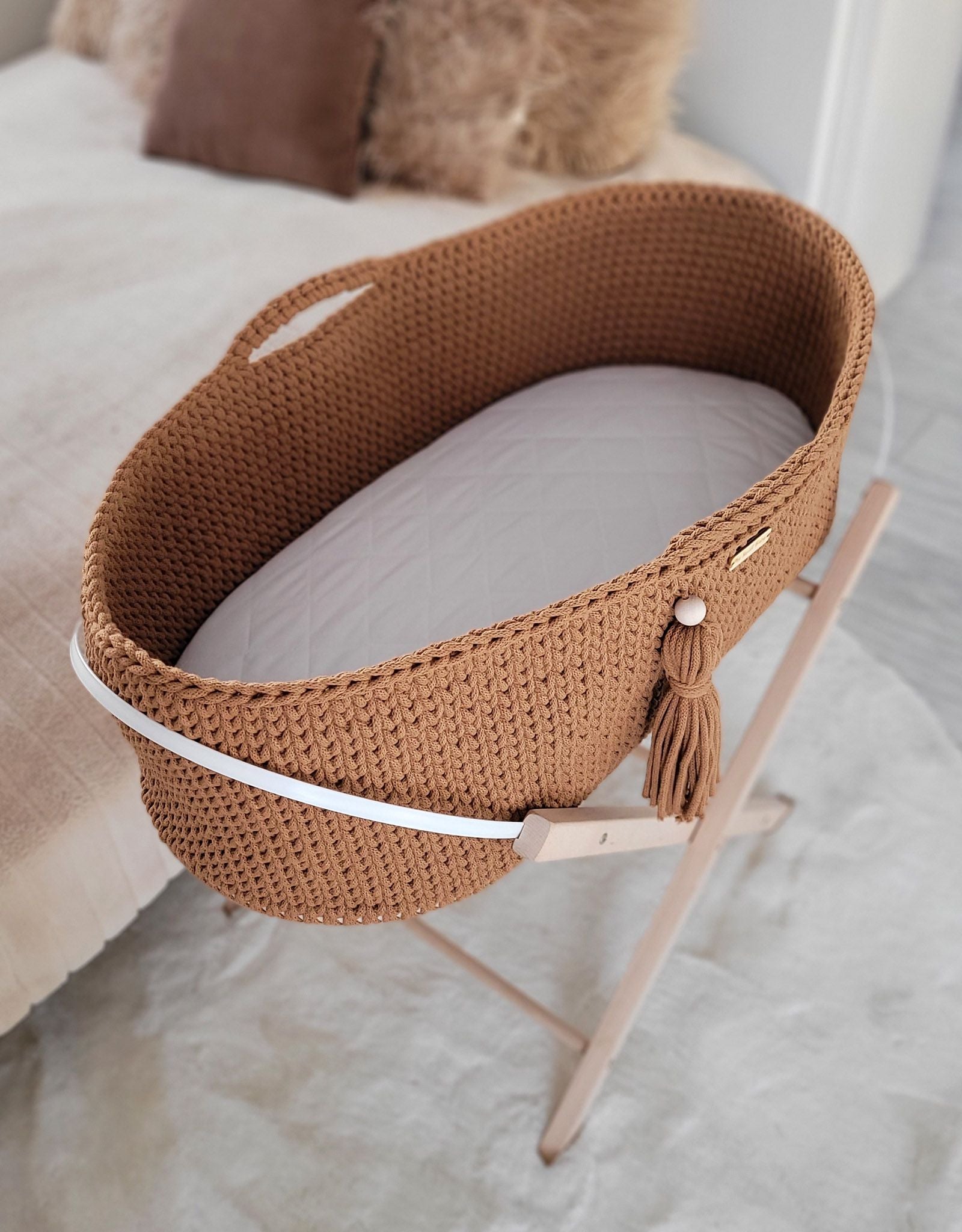 Moses basket BOHO Handmade cotton with mattress - caramel