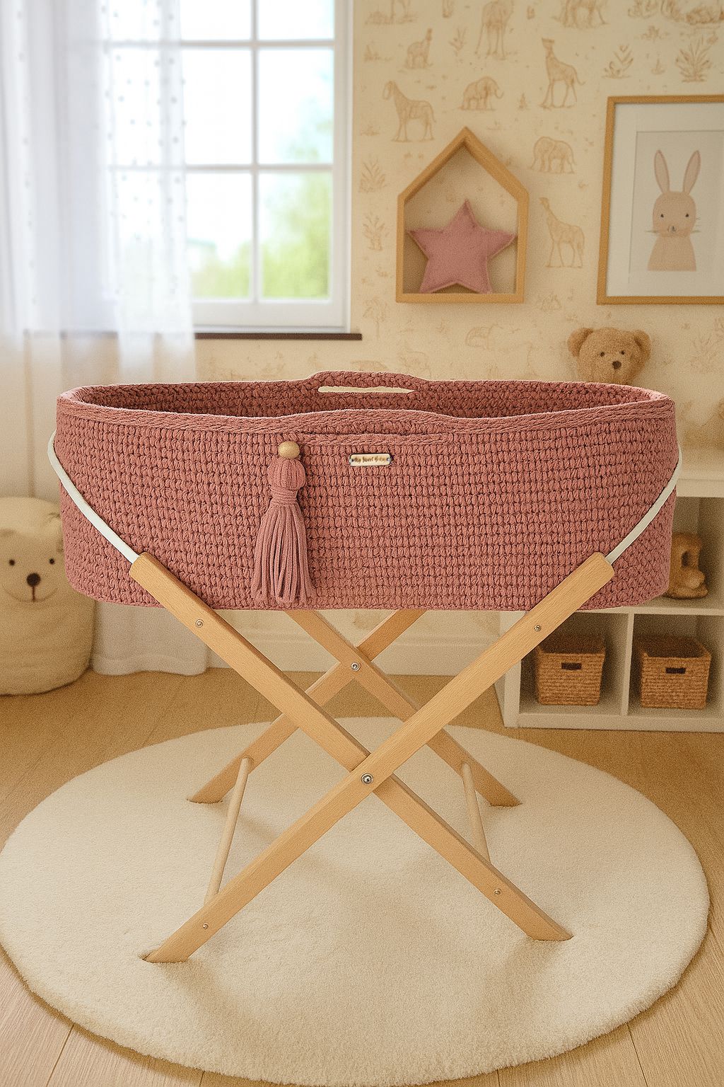 Moses basket BOHO Handmade with stand - blush