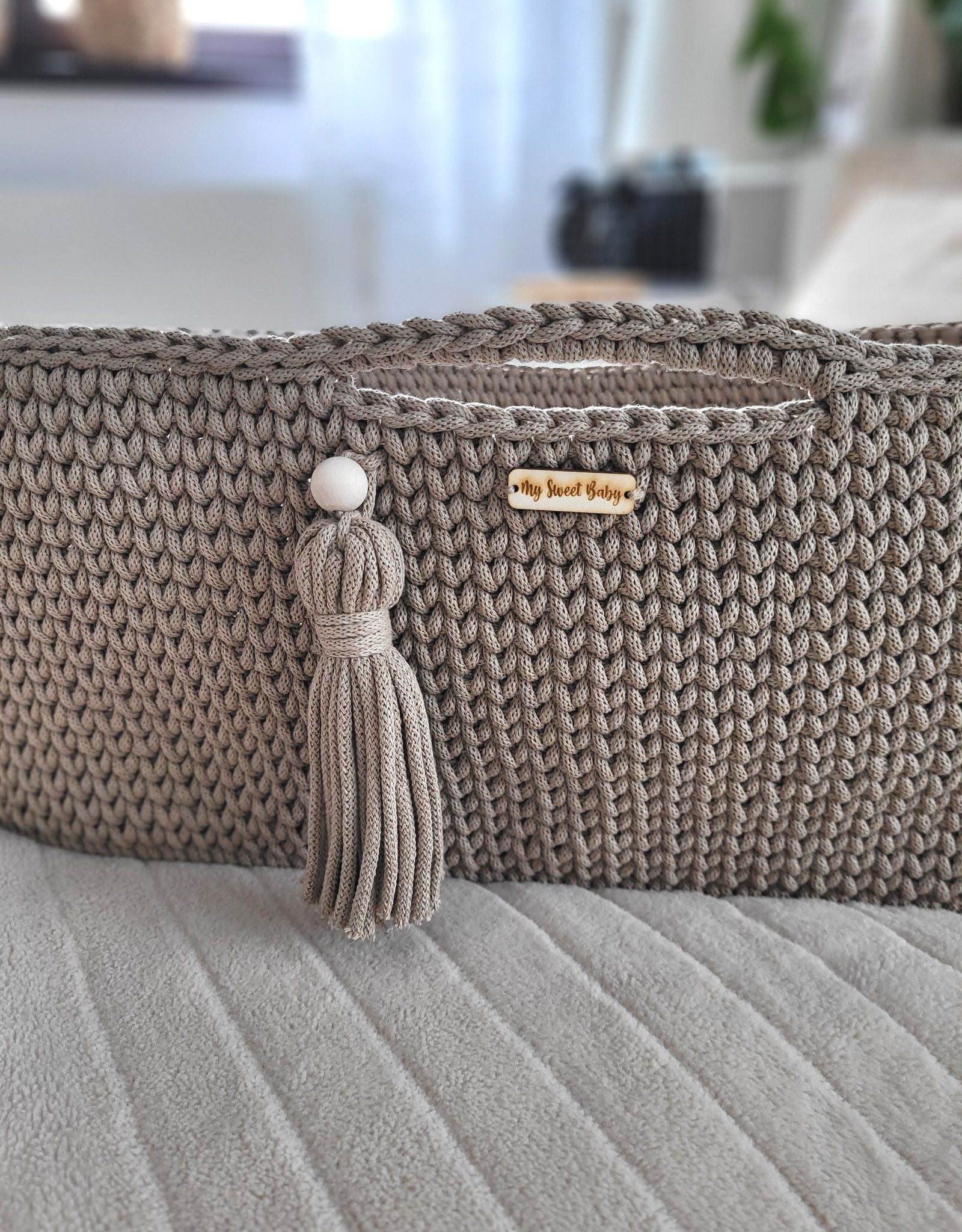 Moses basket BOHO Handmade with stand - sand