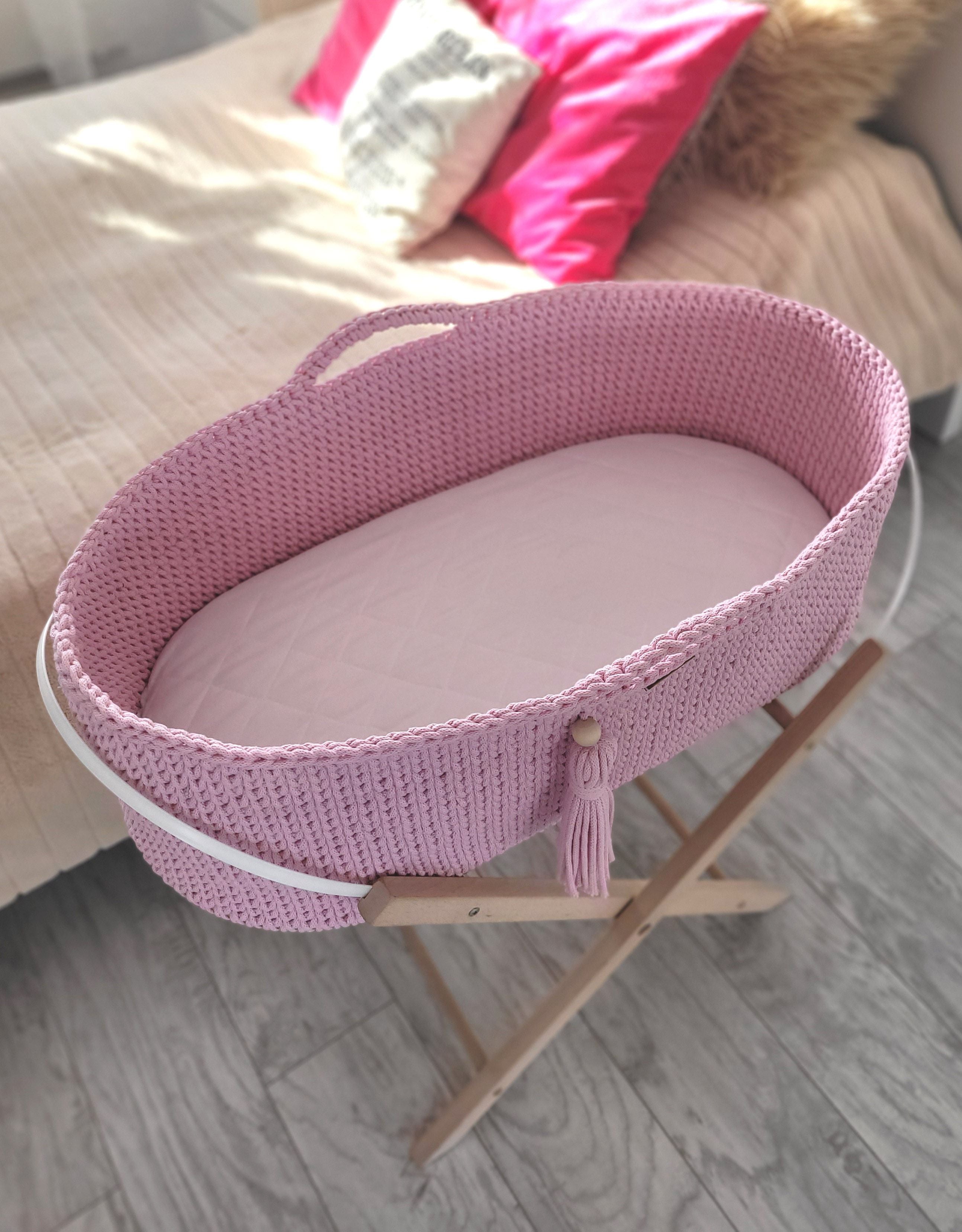 Moses basket BOHO Handmade cotton with mattress - pink