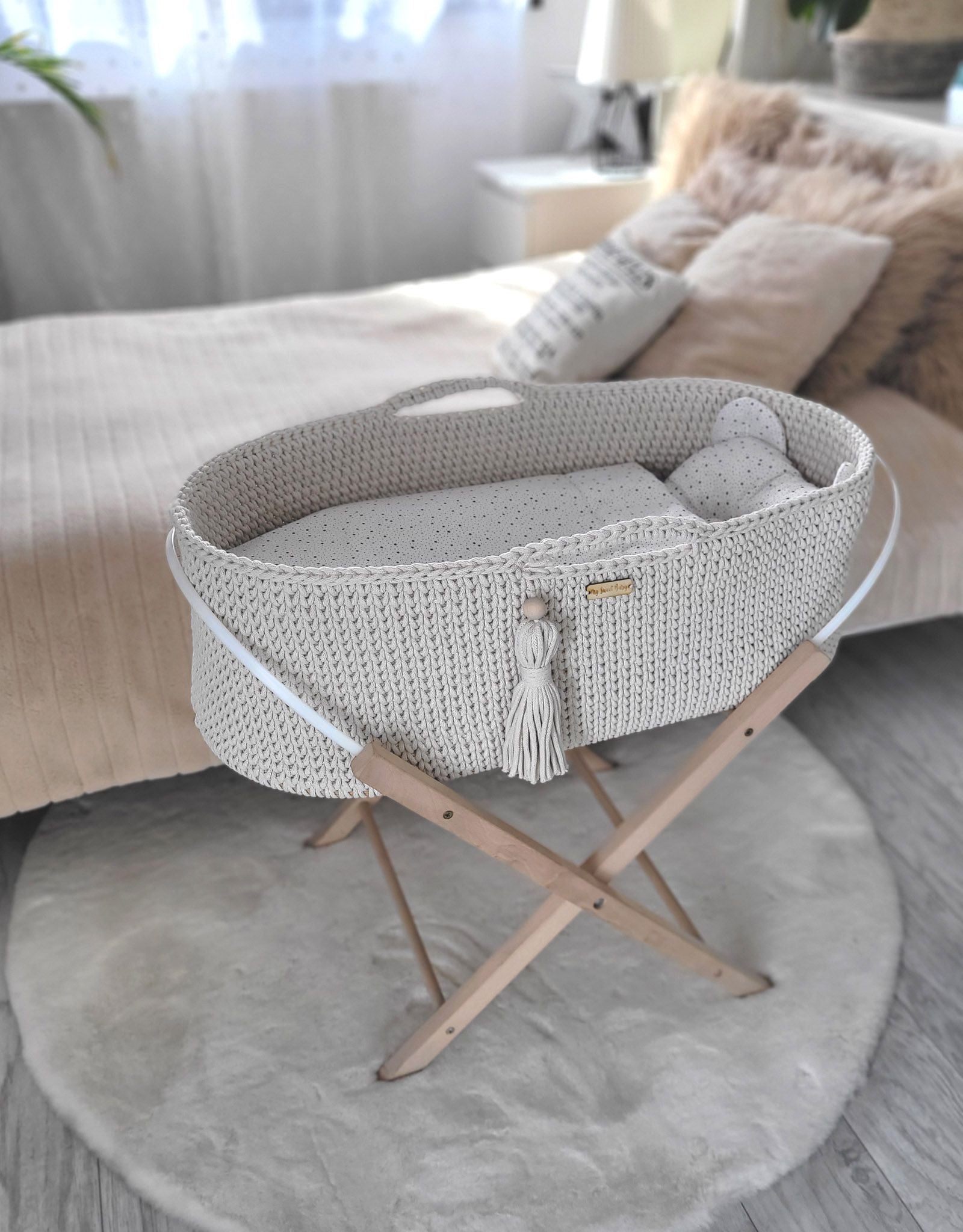 Moses basket BOHO Handmade with stand - cream