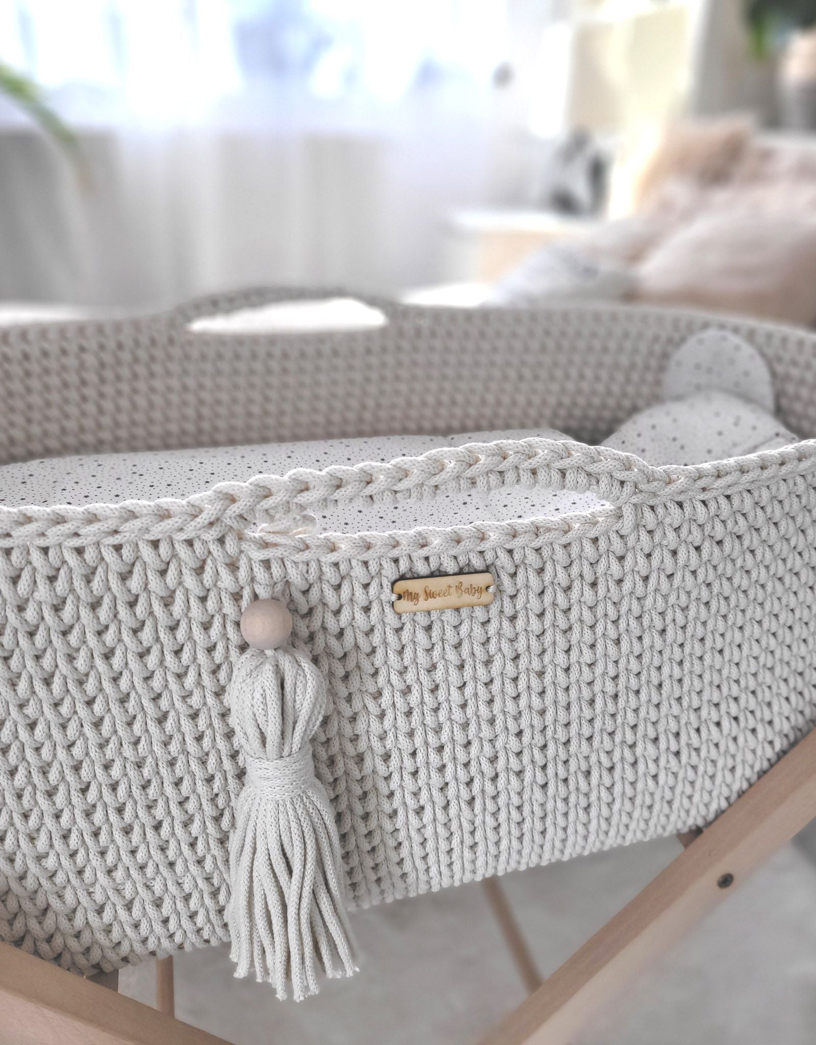 Moses basket BOHO Handmade with stand - cream