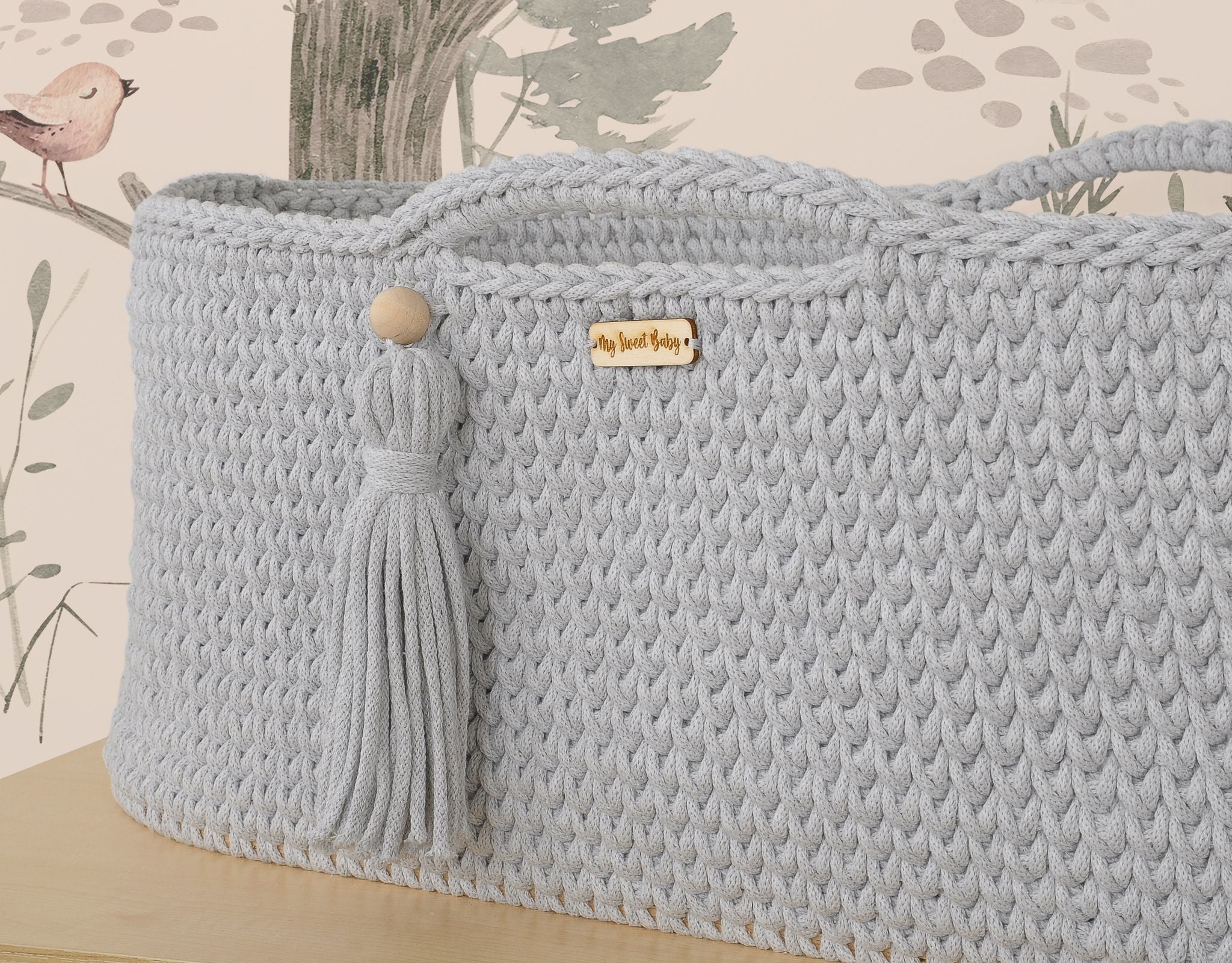 Moses basket BOHO Handmade with stand - gray