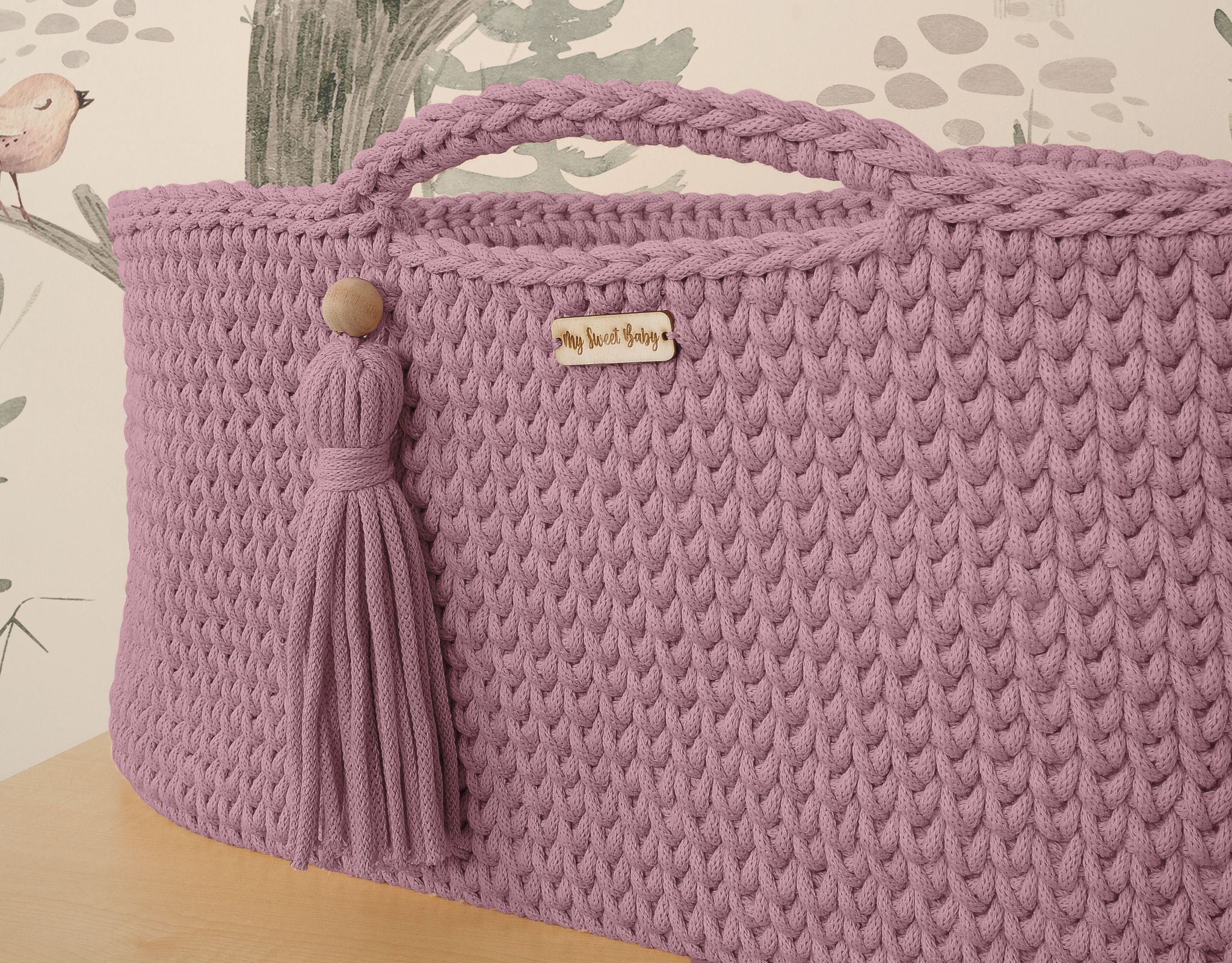 Moses basket BOHO Handmade with stand - lavender