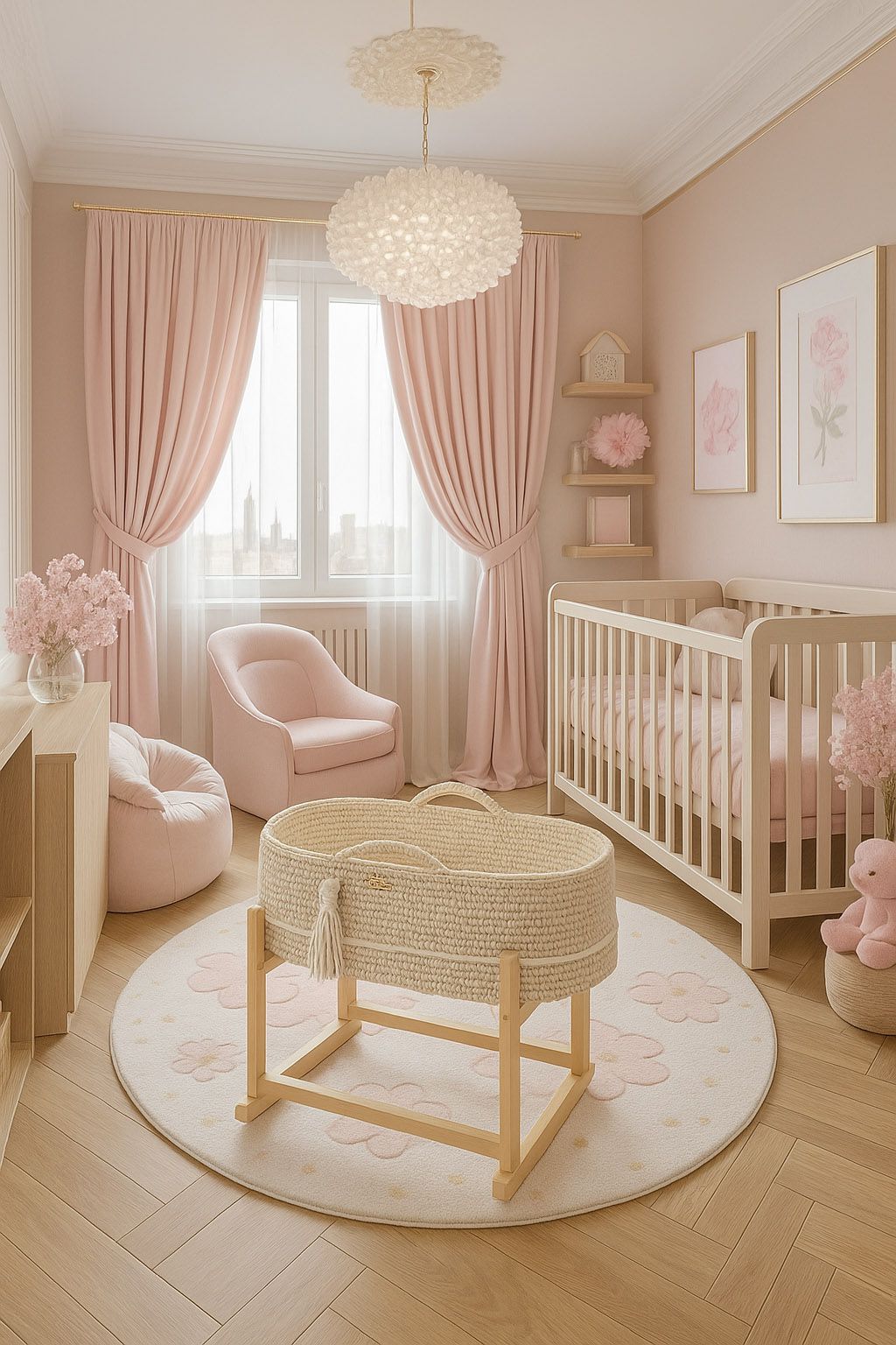 Moses basket BOHO Handmade with cradle - cream