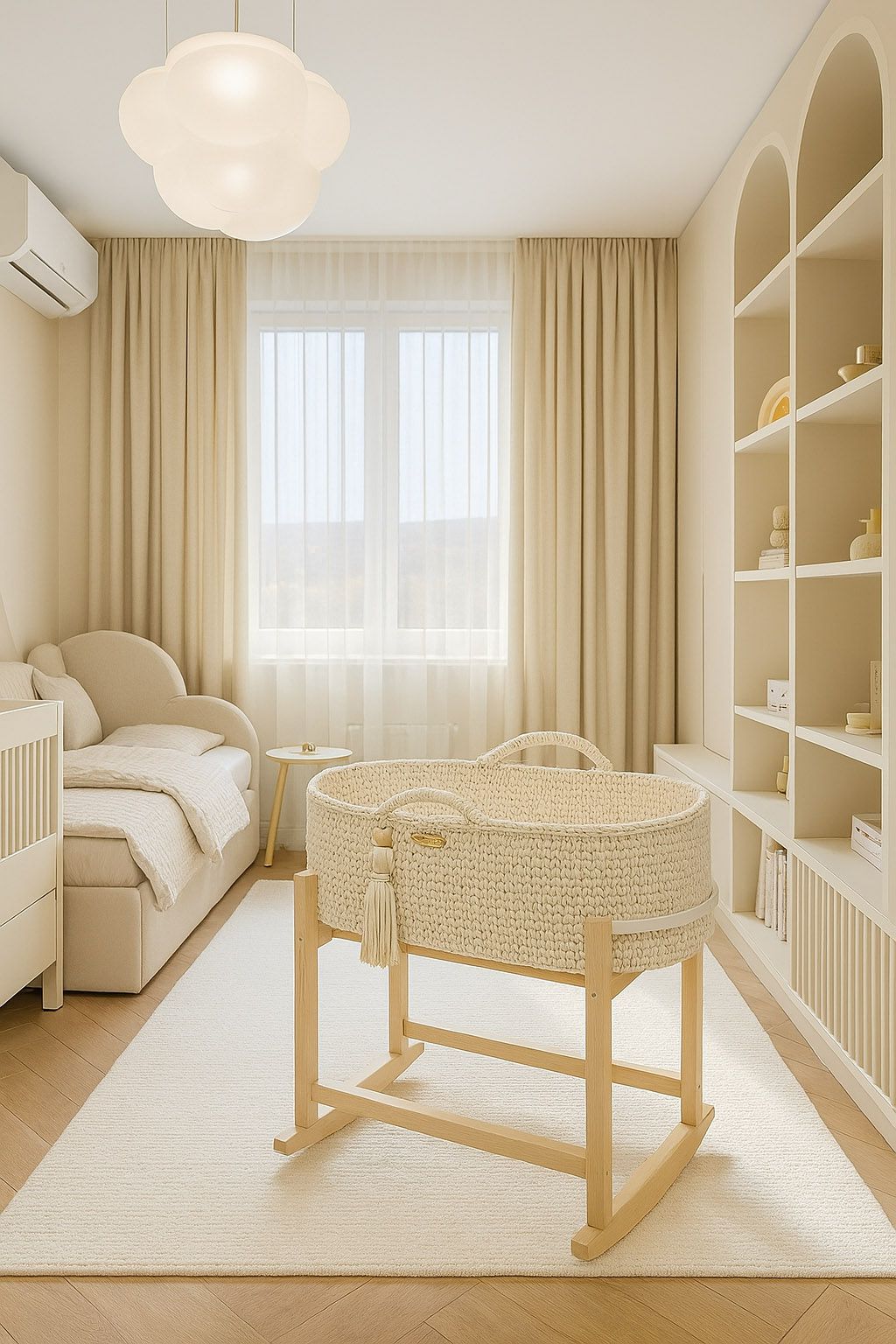 Moses basket BOHO Handmade with cradle - cream