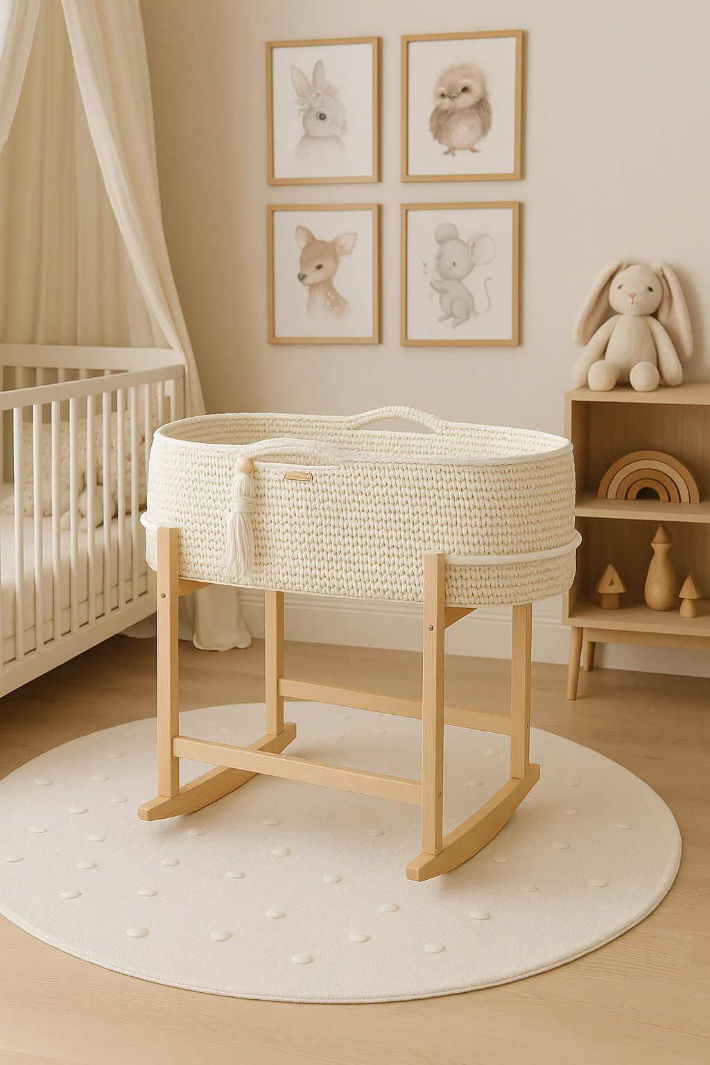 Moses basket BOHO Handmade with cradle - cream