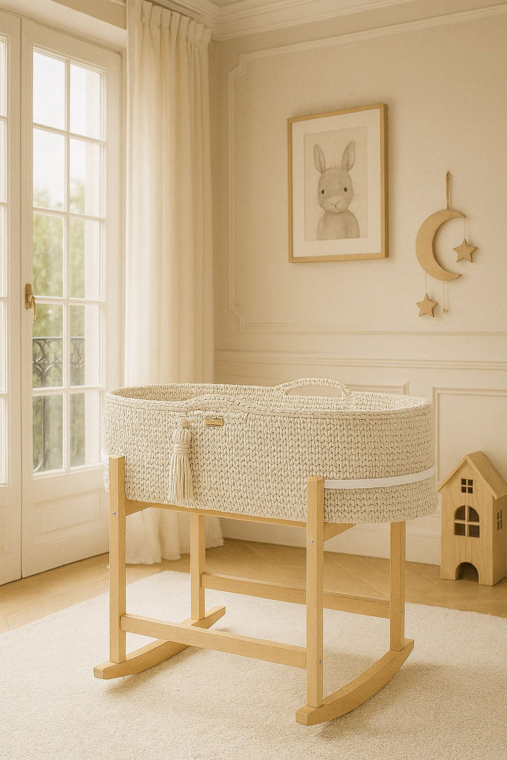 Moses basket BOHO Handmade with cradle - cream