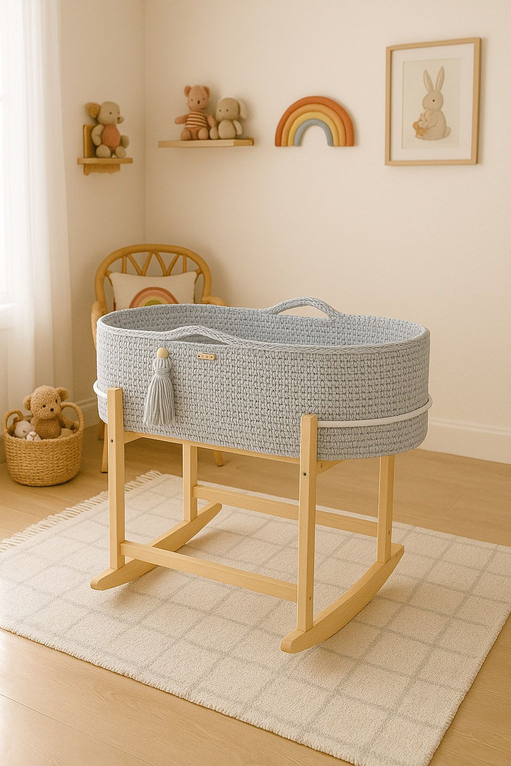 Moses basket BOHO Handmade with cradle - light grey