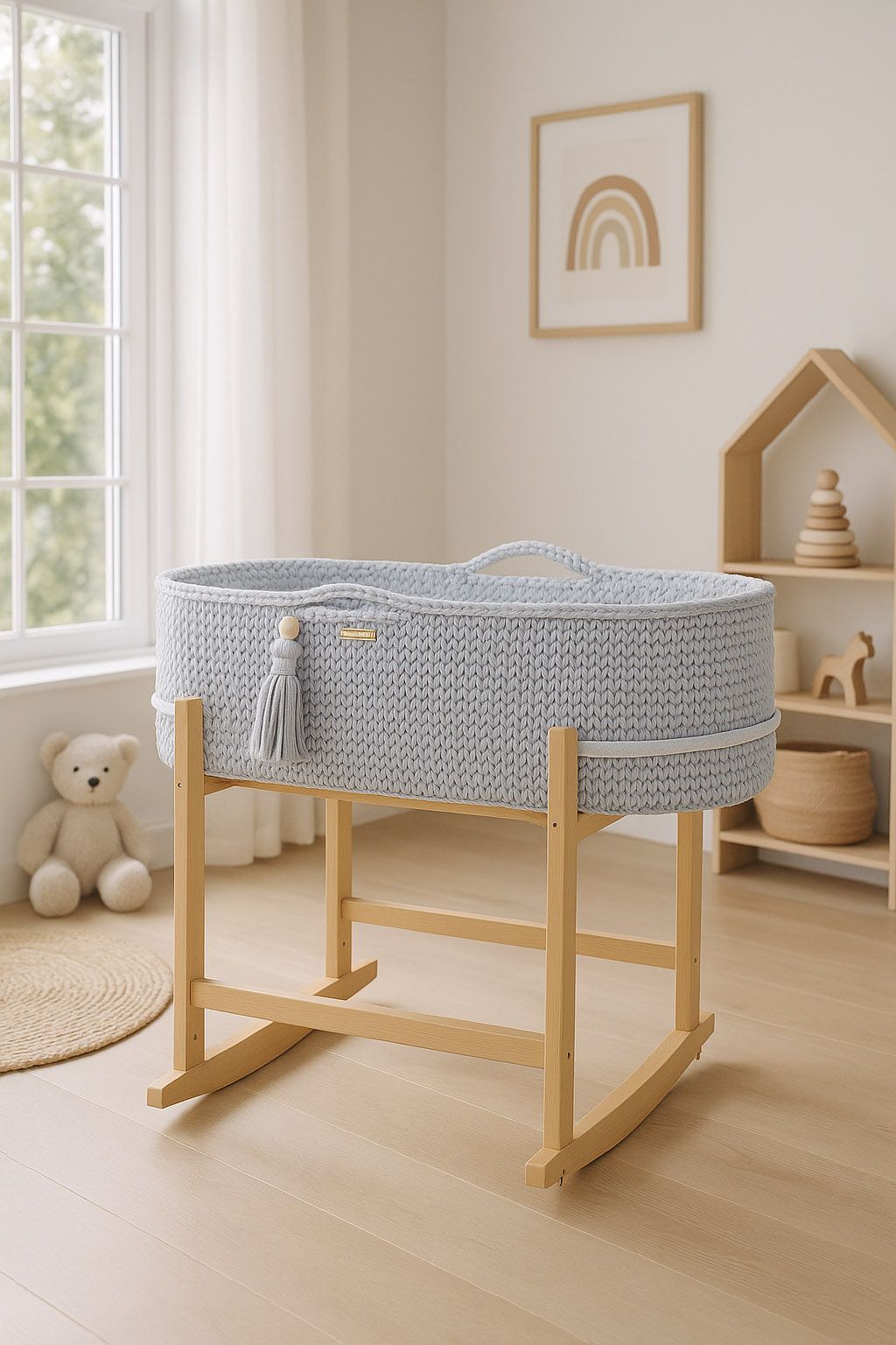 Moses basket BOHO Handmade with cradle - light grey