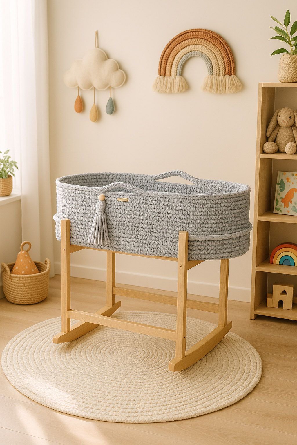 Moses basket BOHO Handmade with cradle - light grey