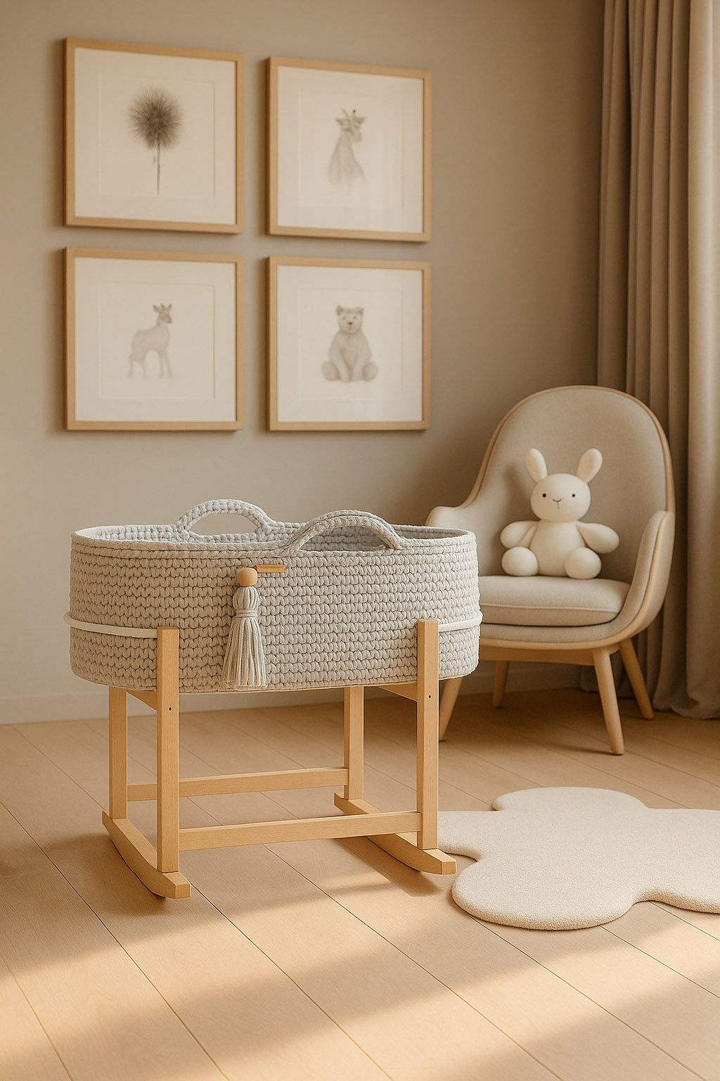 Moses basket BOHO Handmade with cradle - light grey