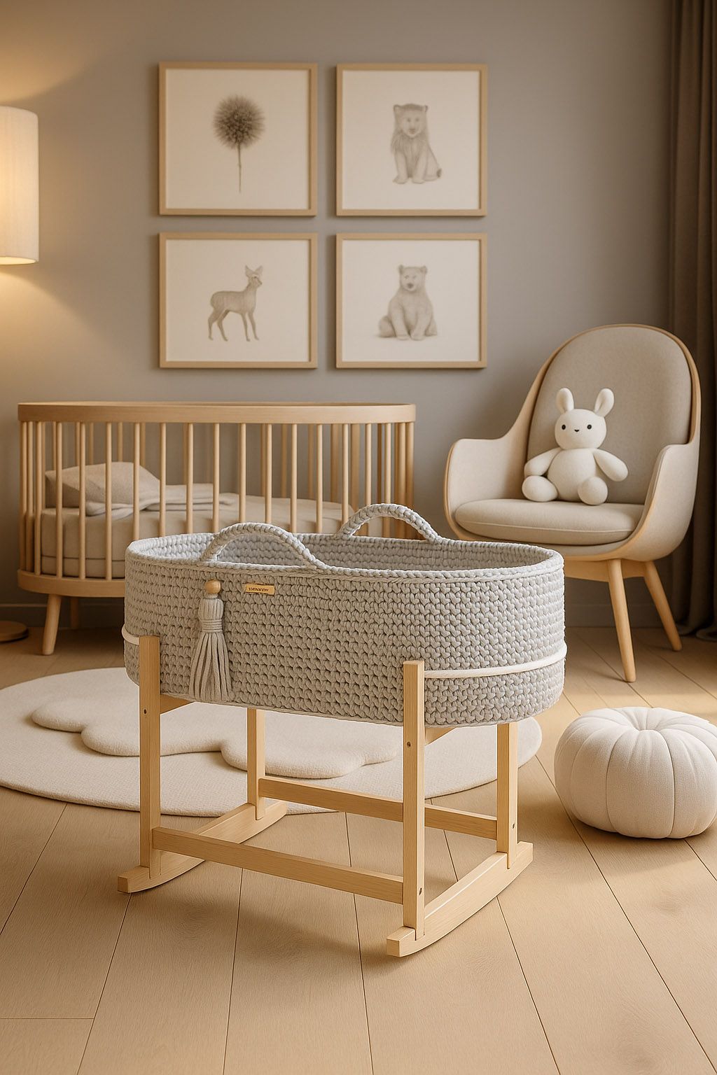 Moses basket BOHO Handmade with cradle - light grey