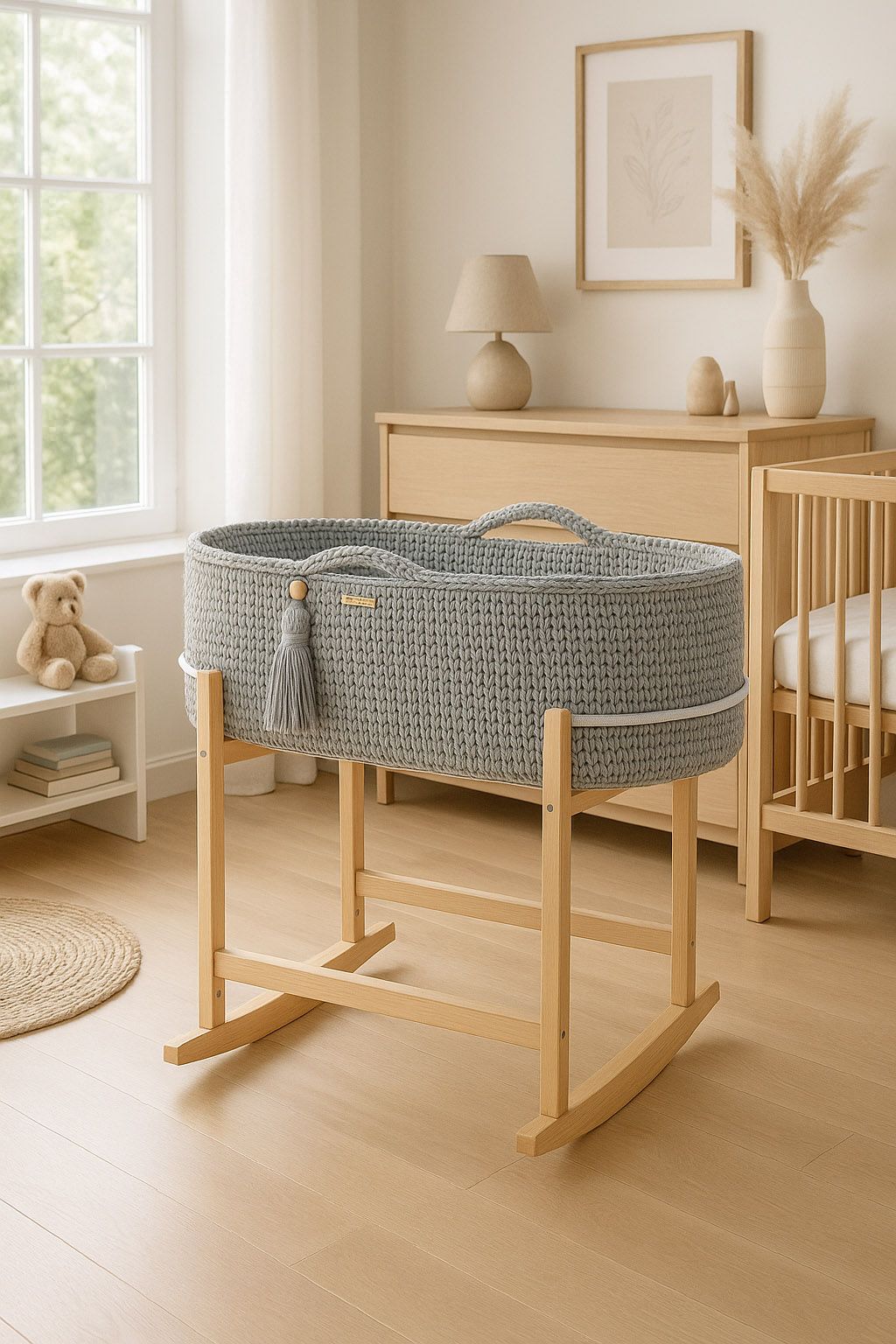 Moses basket BOHO Handmade with cradle - grey
