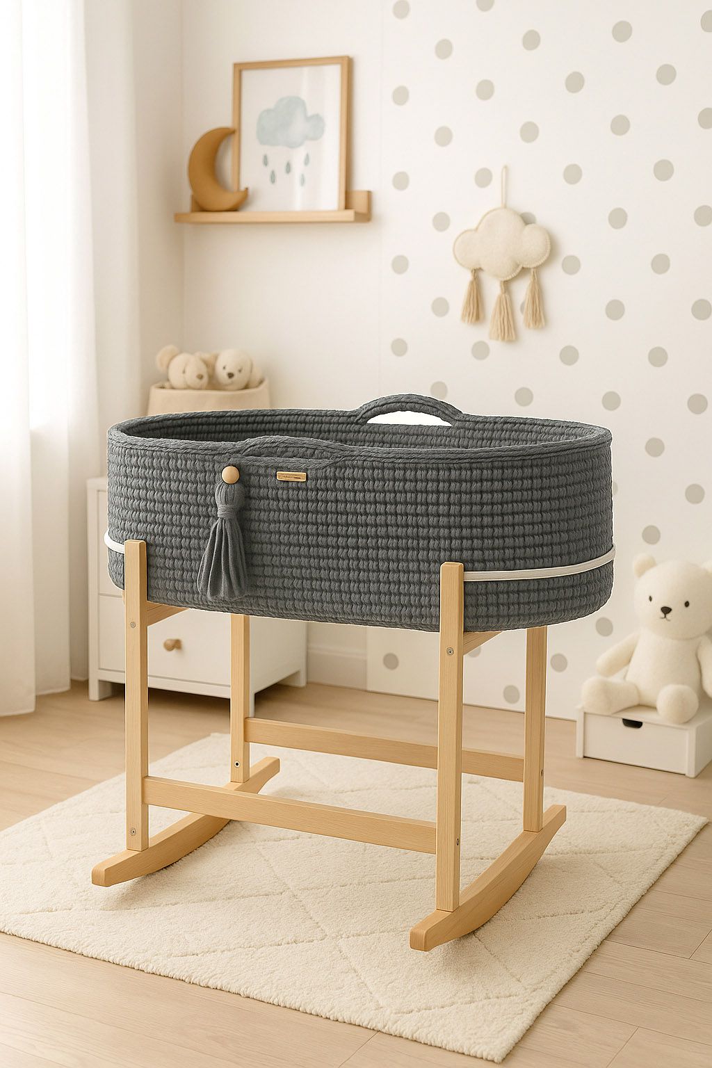 Moses basket BOHO Handmade with cradle - dark grey