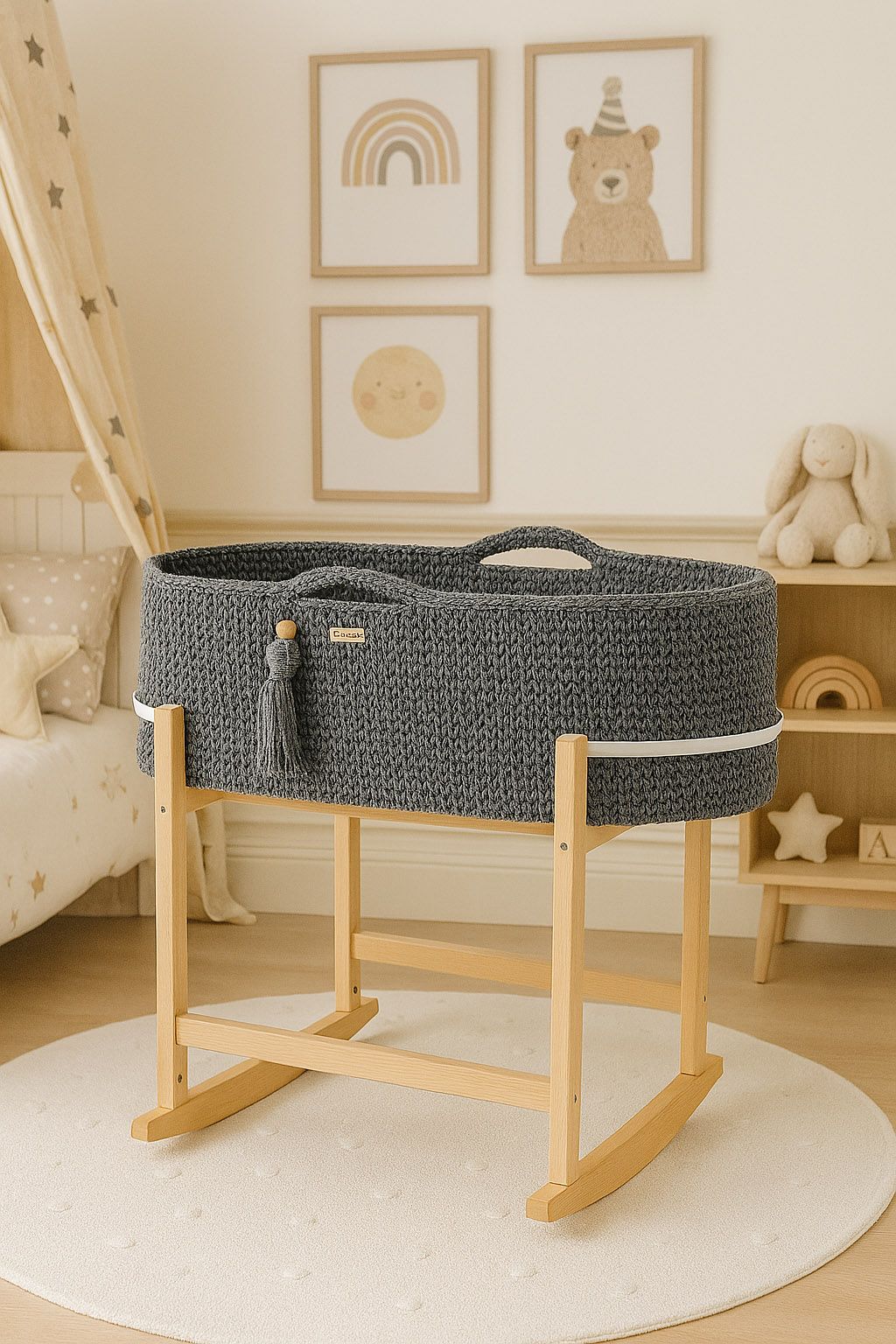 Moses basket BOHO Handmade with cradle - dark grey