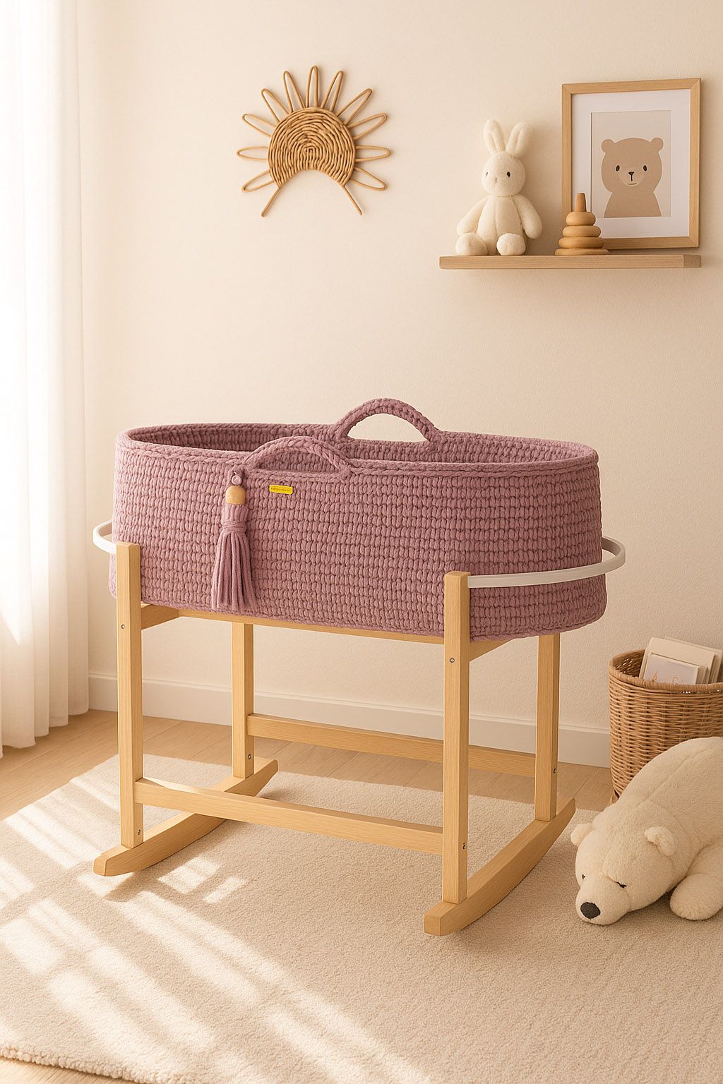 Moses basket BOHO Handmade with cradle - lavender