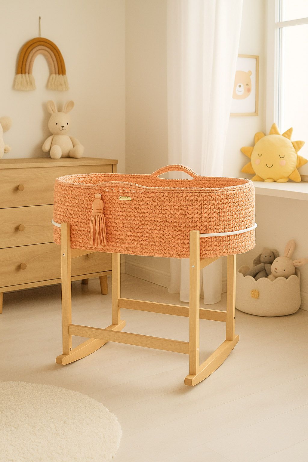 Moses basket BOHO Handmade with cradle - peach