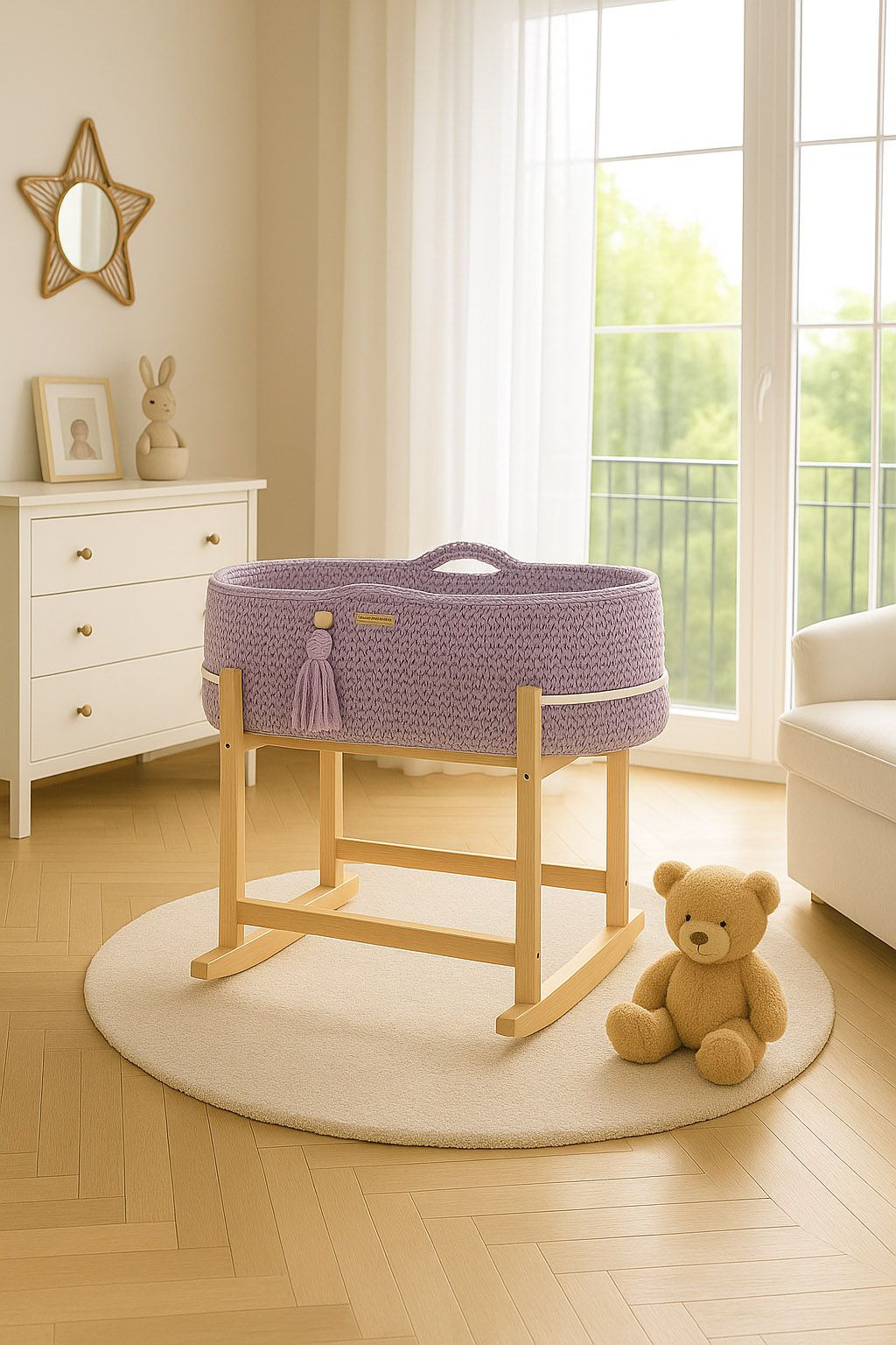 Moses basket BOHO Handmade with cradle - lila