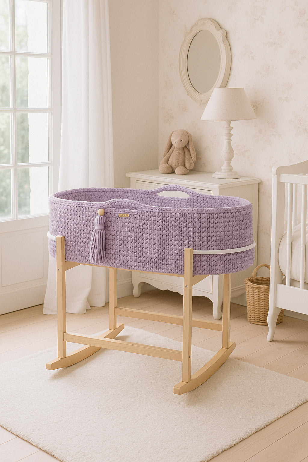 Moses basket BOHO Handmade with cradle - lila