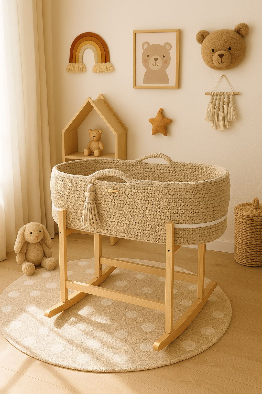 Moses basket BOHO Handmade with cradle - light beige