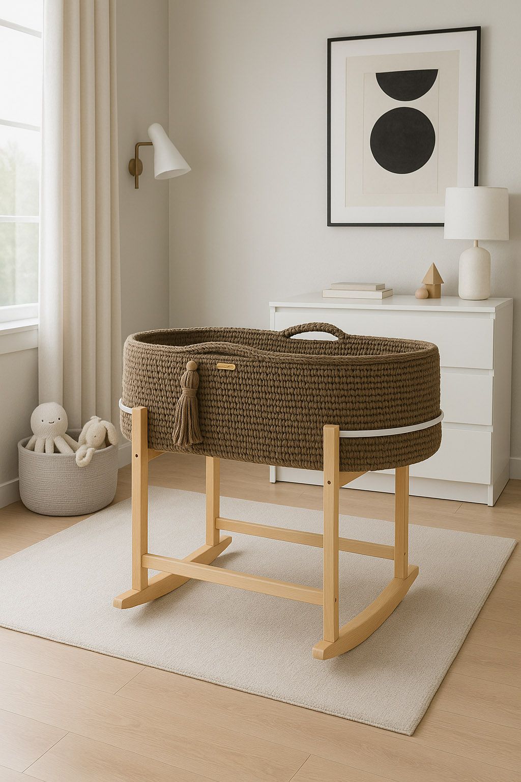 Moses basket BOHO Handmade with cradle - mocca