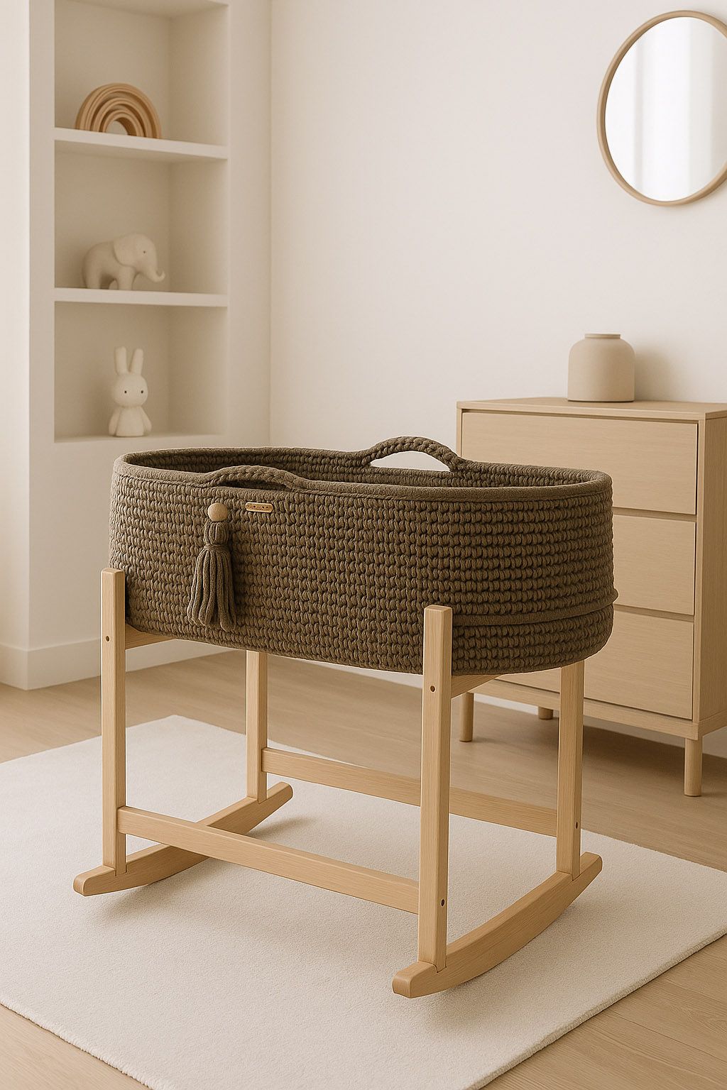 Moses basket BOHO Handmade with cradle - mocca