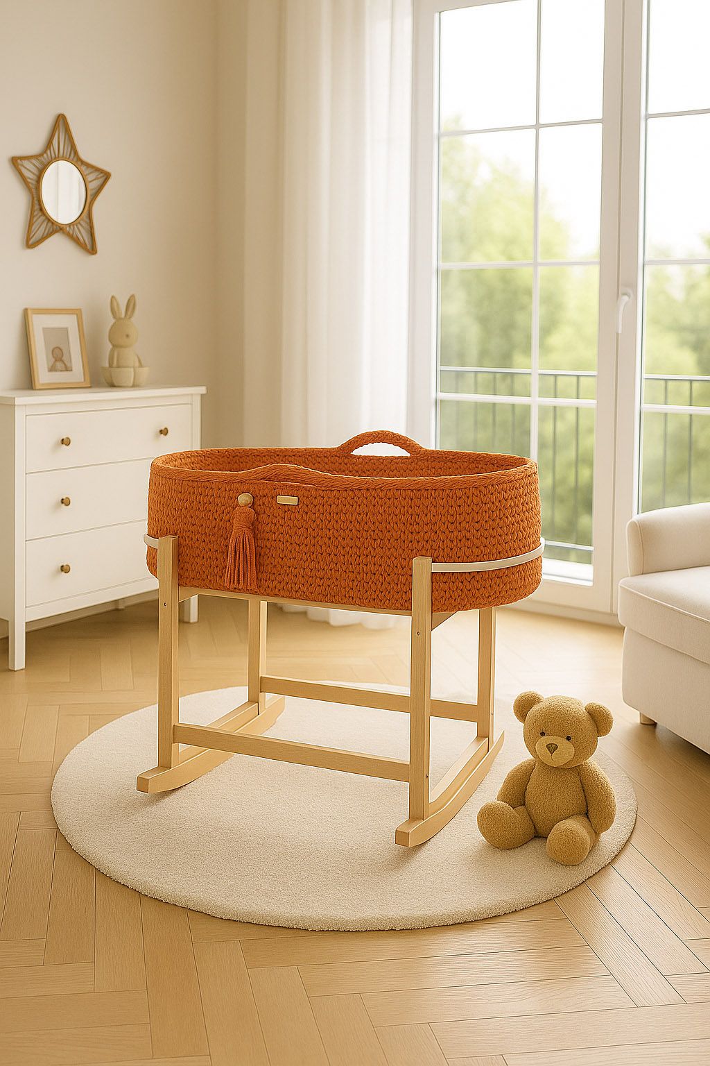 Moses basket BOHO Handmade with cradle - terracotta