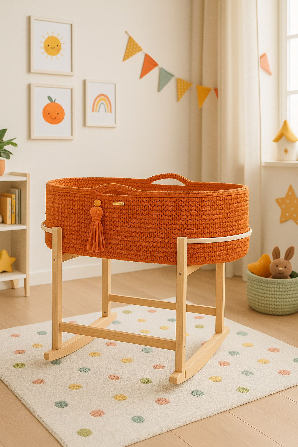 Moses basket BOHO Handmade with cradle - terracotta