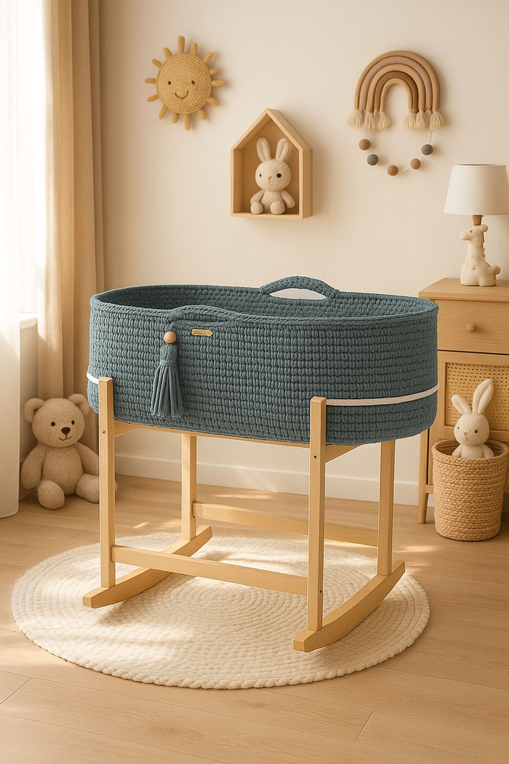 Moses basket BOHO Handmade with cradle - laurel