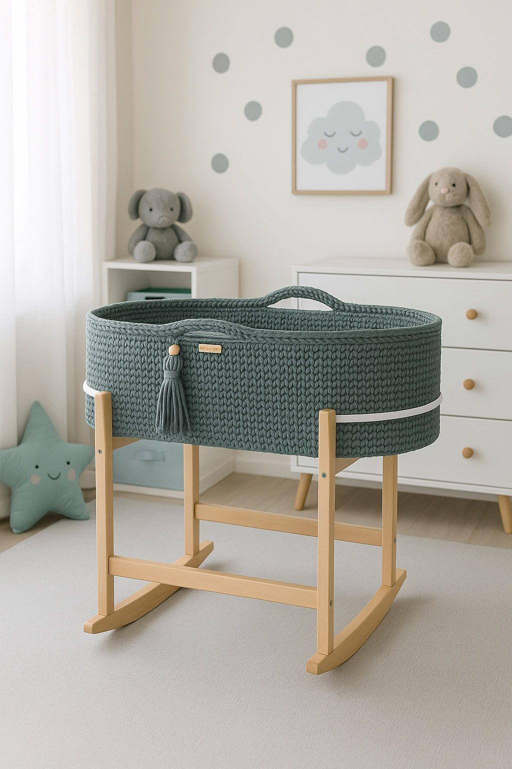 Moses basket BOHO Handmade with cradle - laurel