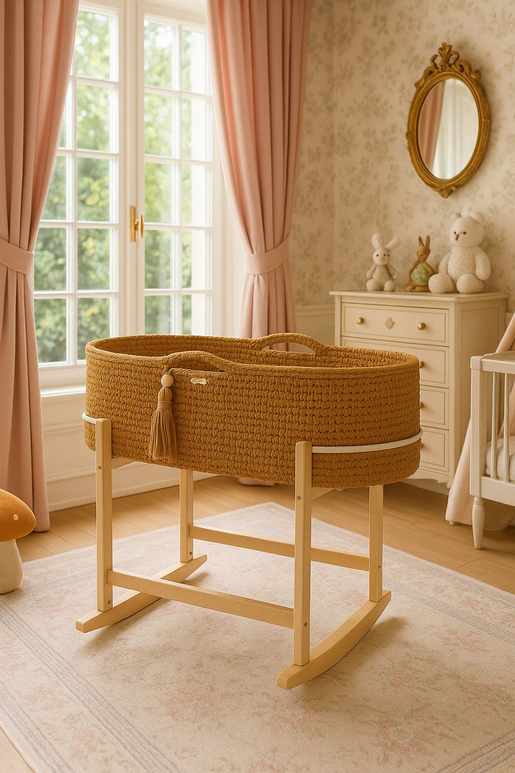 Moses basket BOHO Handmade with cradle - caramel