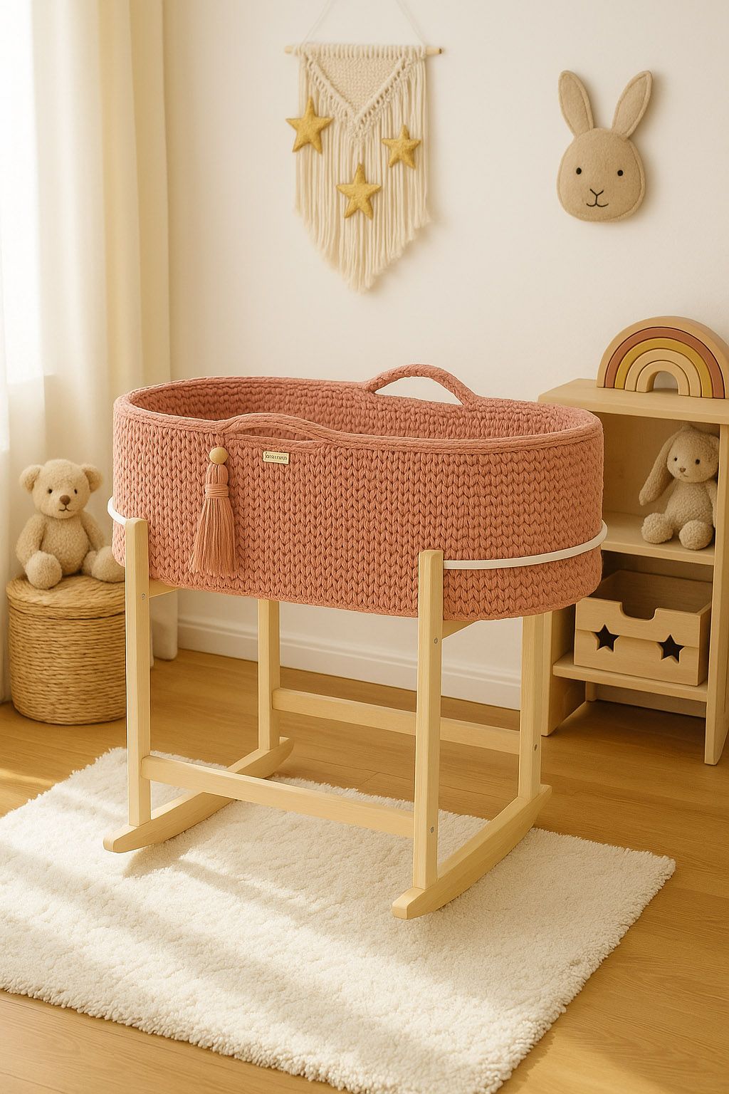 Moses basket BOHO Handmade with cradle - blush