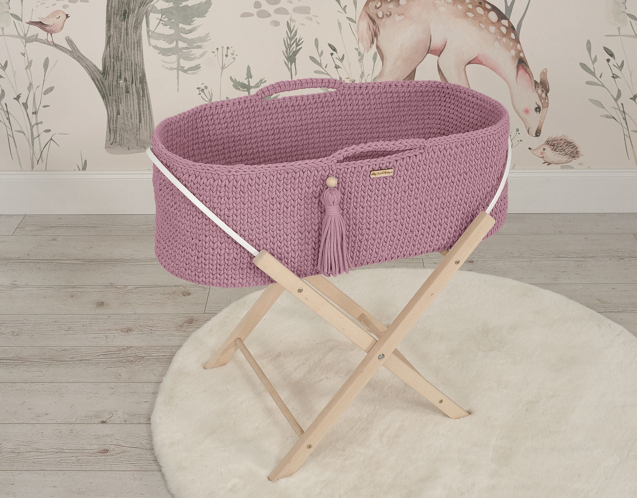 Moses basket BOHO Handmade with stand - lavender